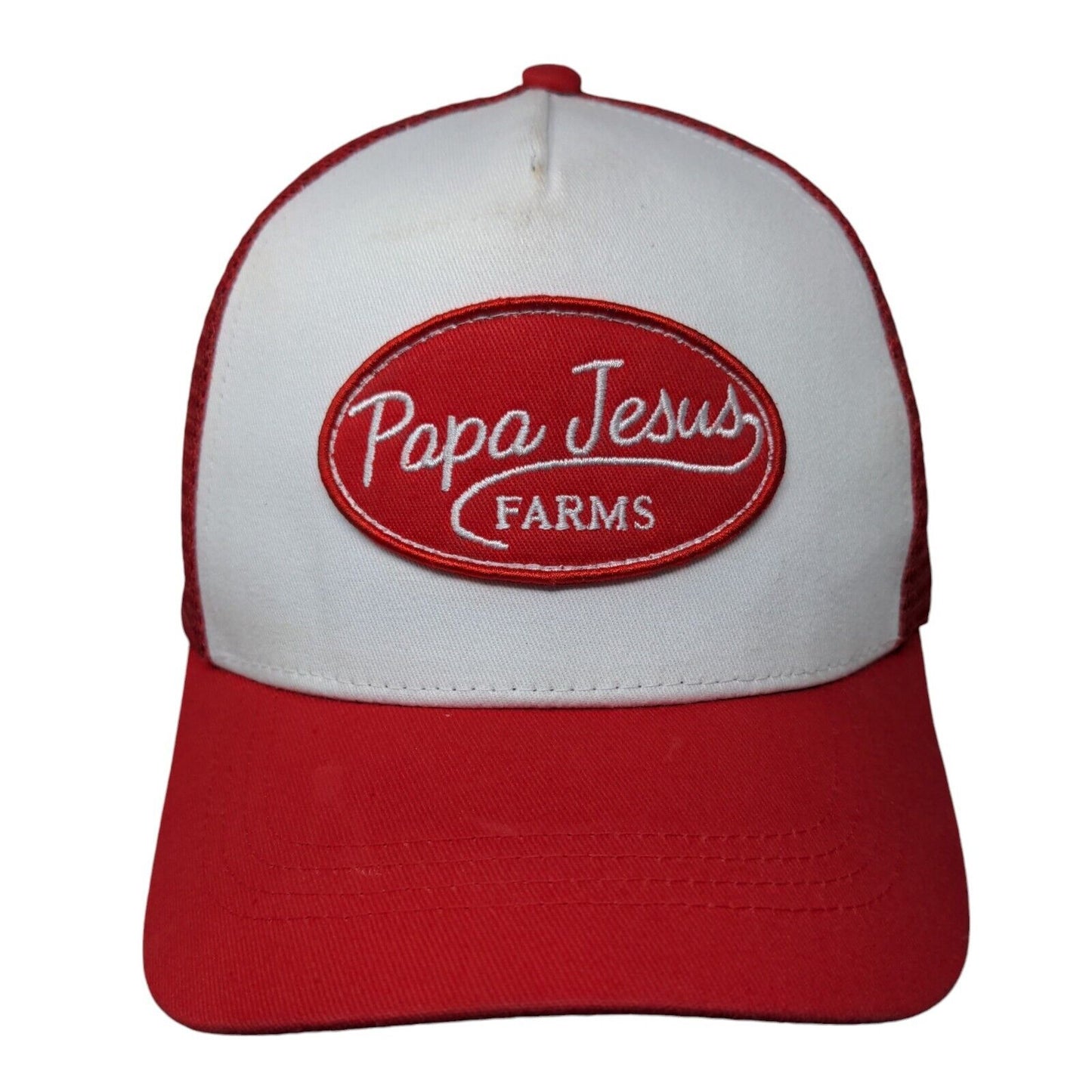 Papa Jesus Farms Snapback Trucker Hat Red One Size Adjustable Mesh Back Pheno