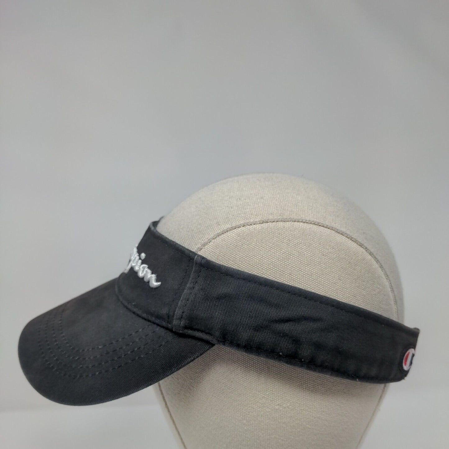 Champion Strapback Sun Visor Hat Black One Size Adjustable Embroidered