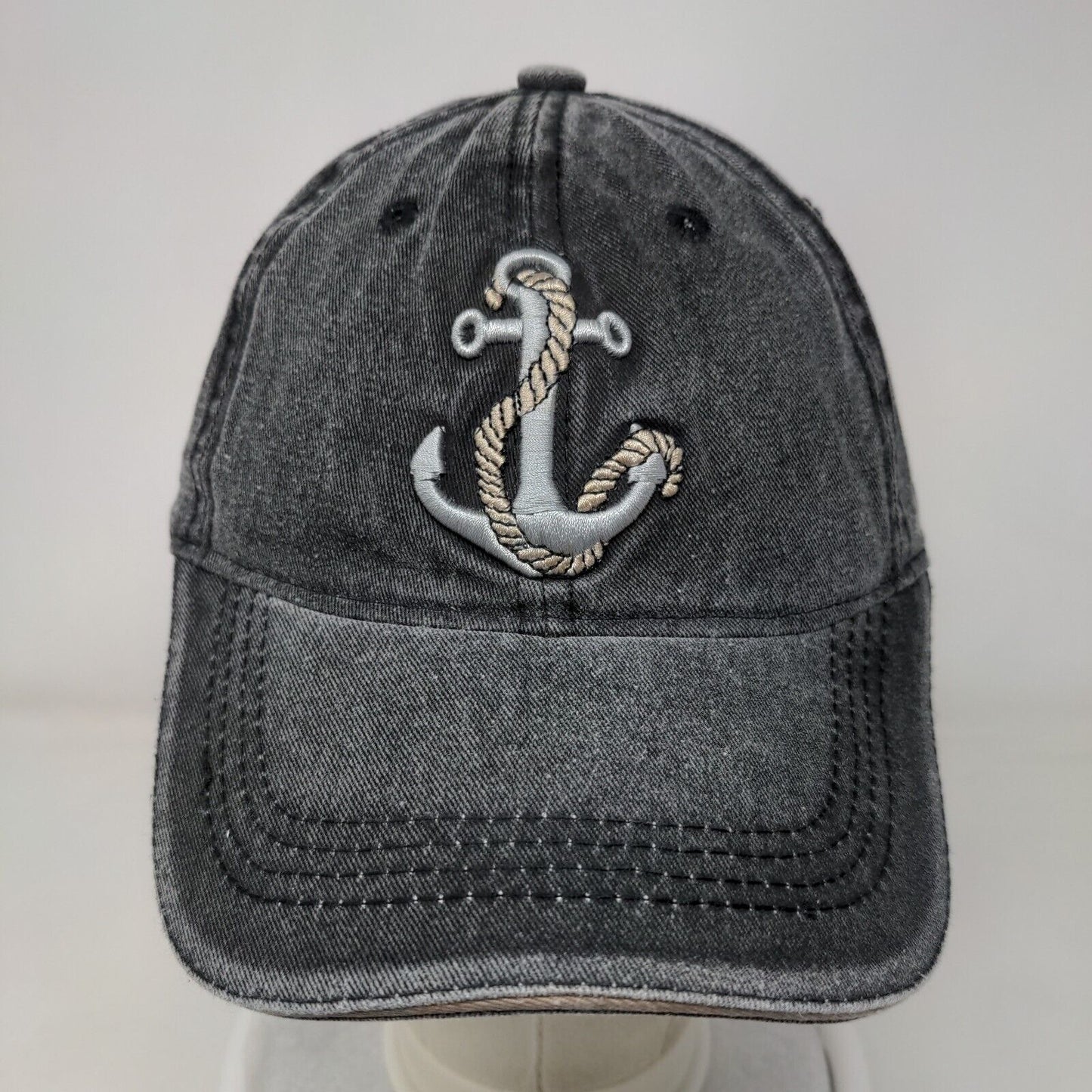 Anchor Slideback Hat Gray One Size Adjustable Embroidered Vented Holes 6 Panel