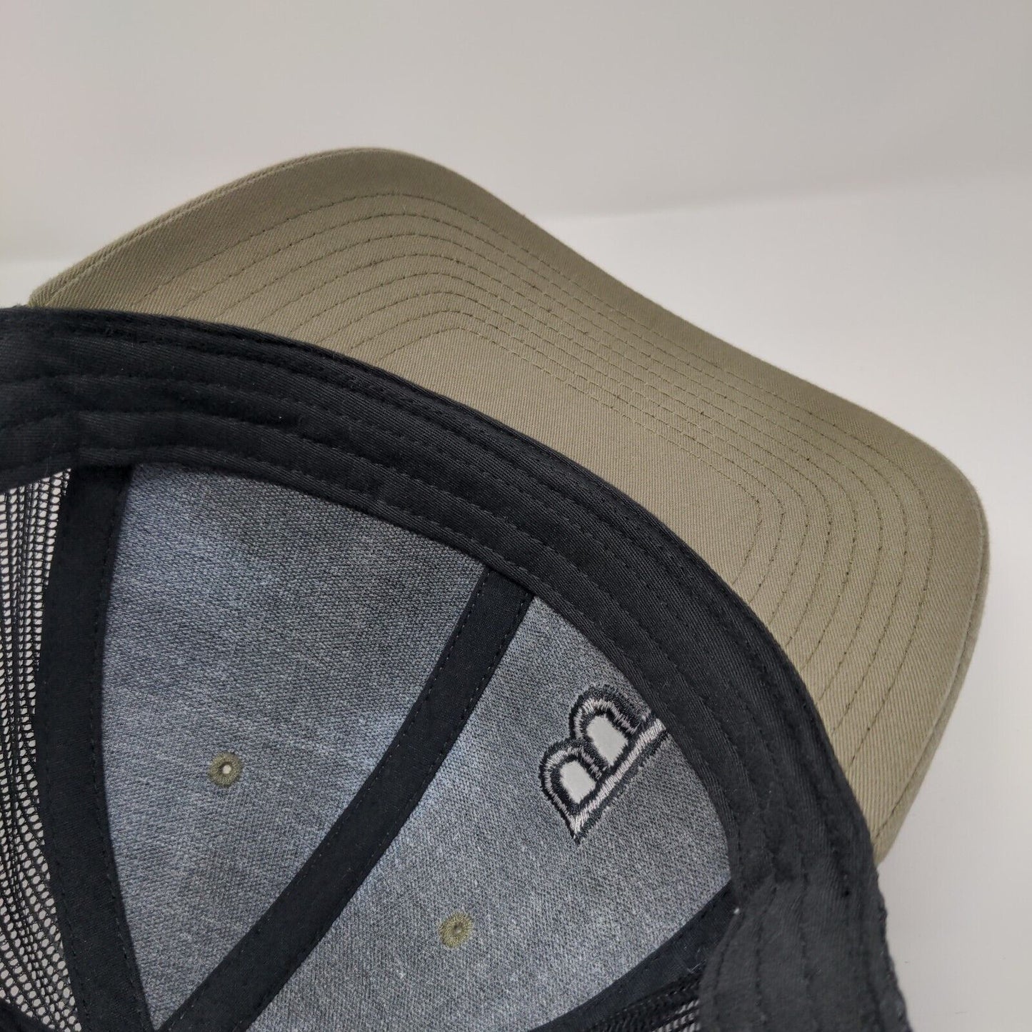 Richardson Snapback Mesh Back Trucker Hat Tan OSFA Embroidered Logo