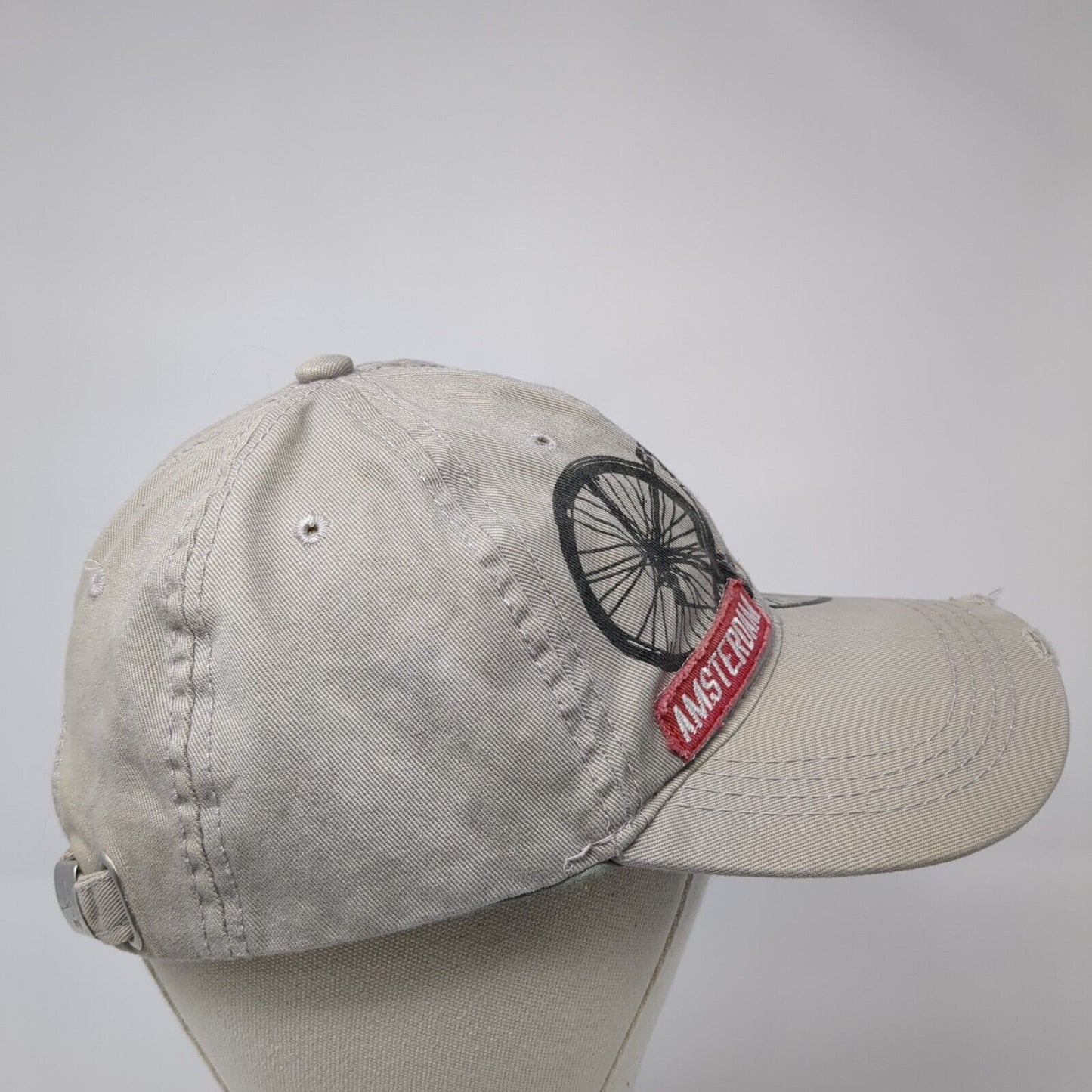 Amsterdam Slideback Hat Tan One Size Adjustable Embroidered Distressed Fox Head