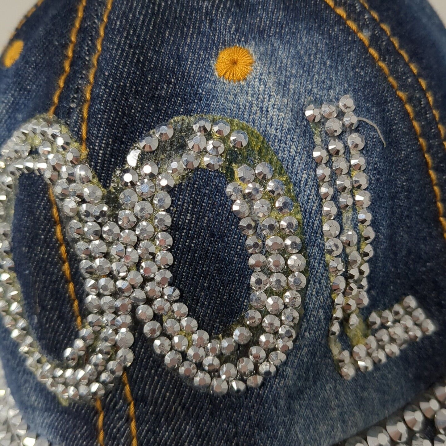 Cool Slideback Hat Blue One Size Adjustable Distressed Denim Rhinestone Bling