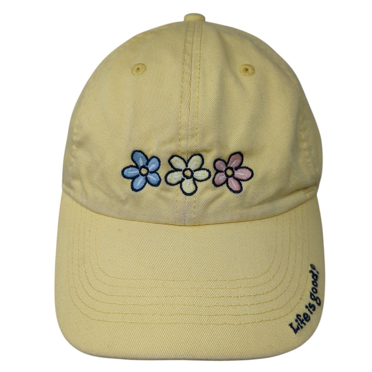 Life is Good Slideback Hat Yellow One Size Adjustable Floral 6 Panel Cotton