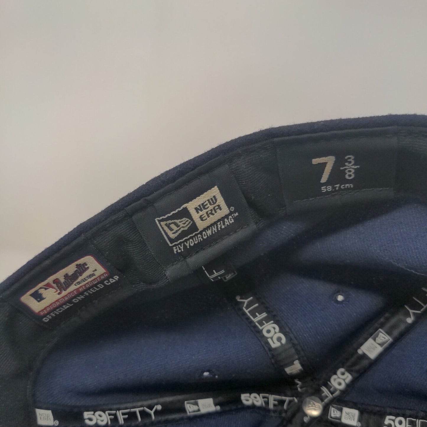 New Era Men's Fitted Hat Blue 7 3/8 Tampa Bay Rays Logo 59Fifty Made in USA