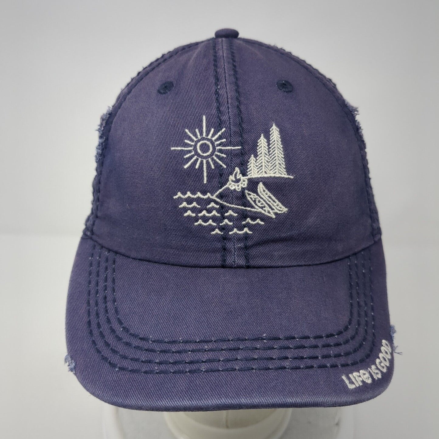 Life Is Good Slideback Hat Blue One Size Embroidered Solid 6 Panel