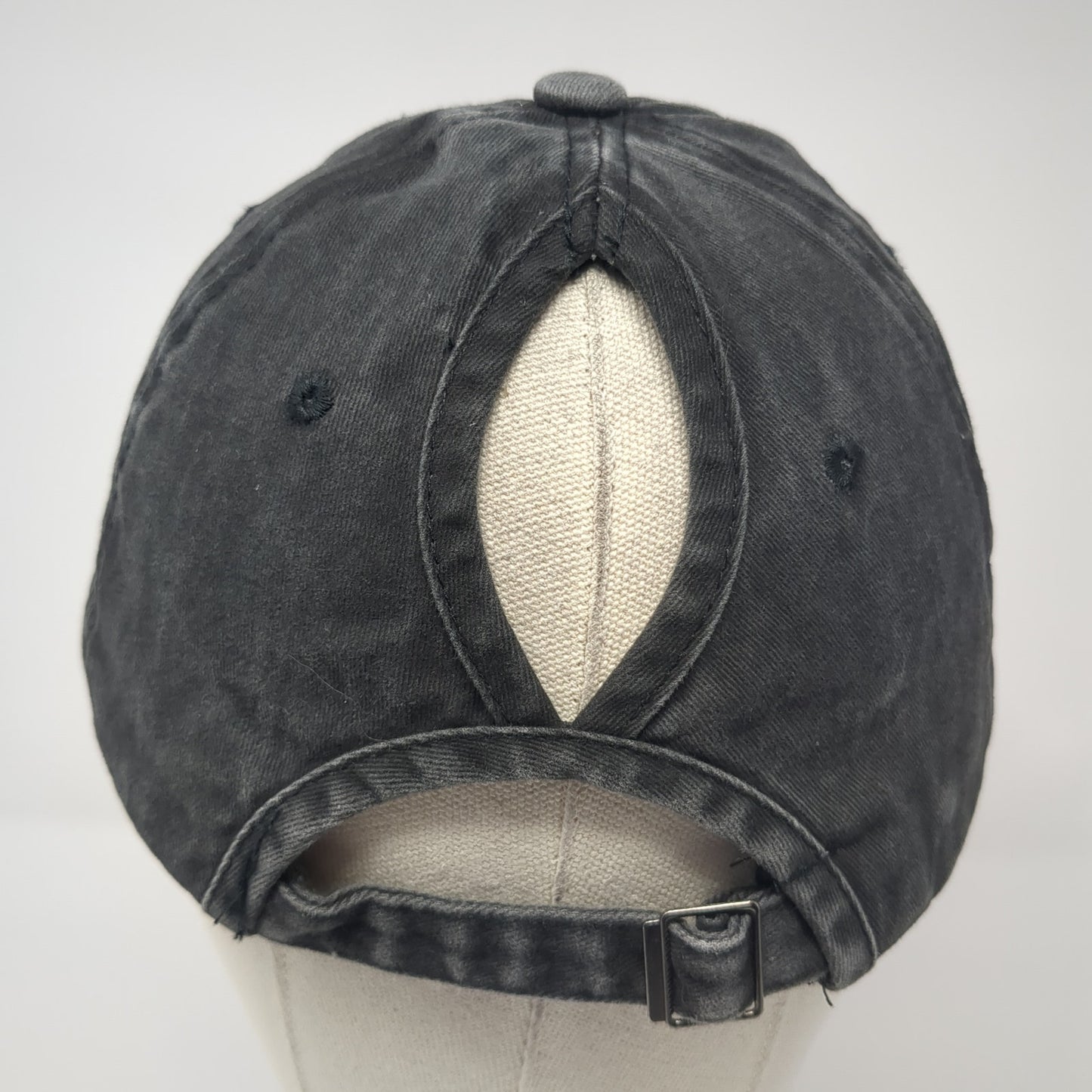 #Momlife Slideback Hat Black One Size Adjustable Embroidered Ponytail
