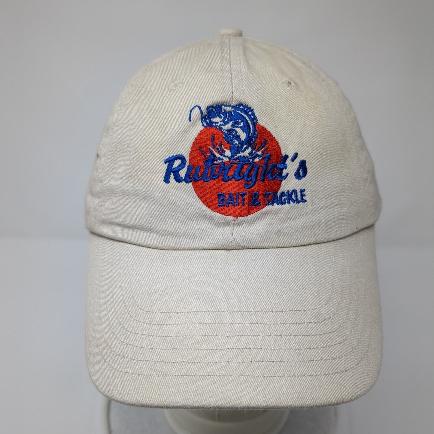 Rubright's Bait & Tackle Slideback Hat Tan One Size Embroidered 6 Panel