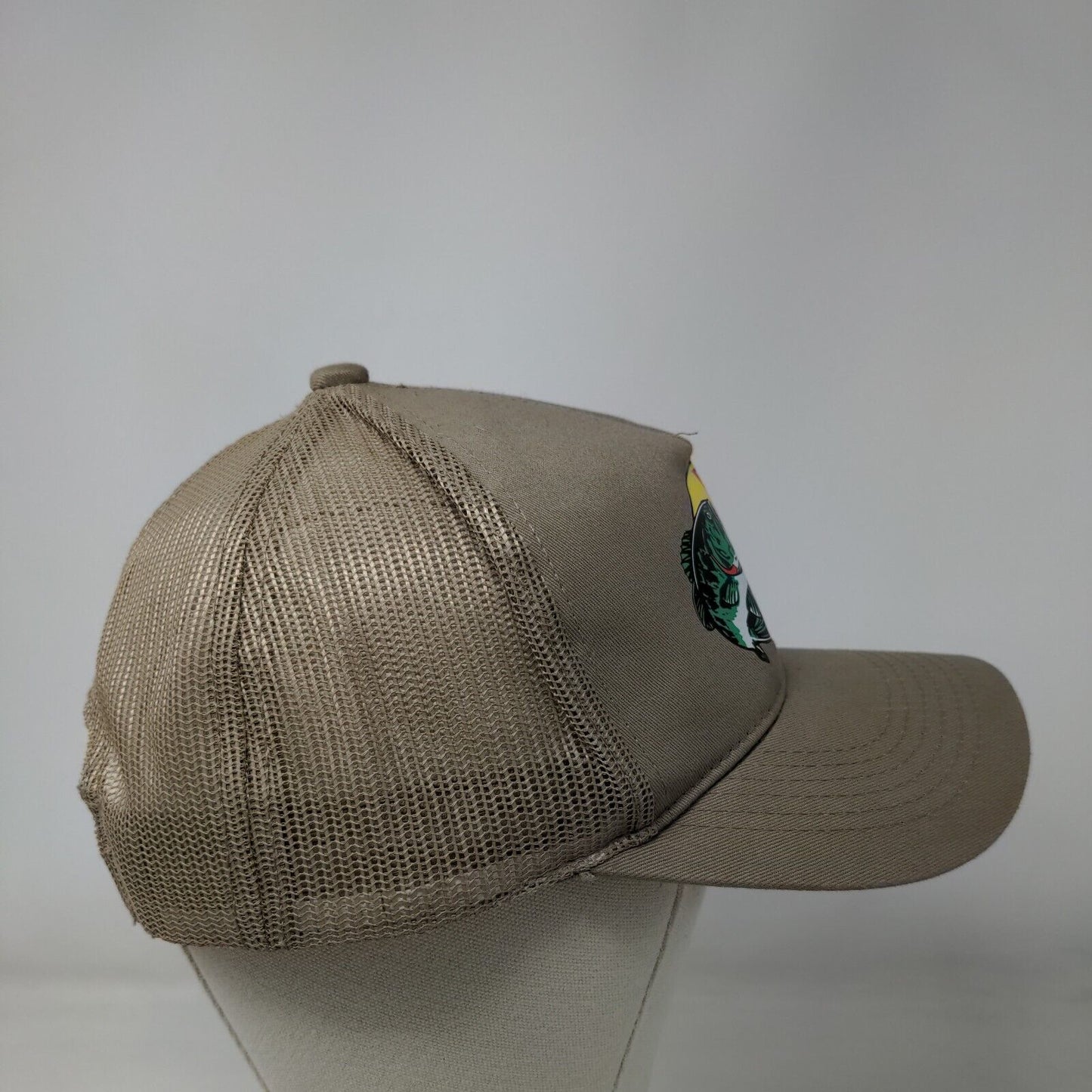 Bass Pro Shops Snapback Mesh Back Trucker Hat Tan OSFM Gone Fishing