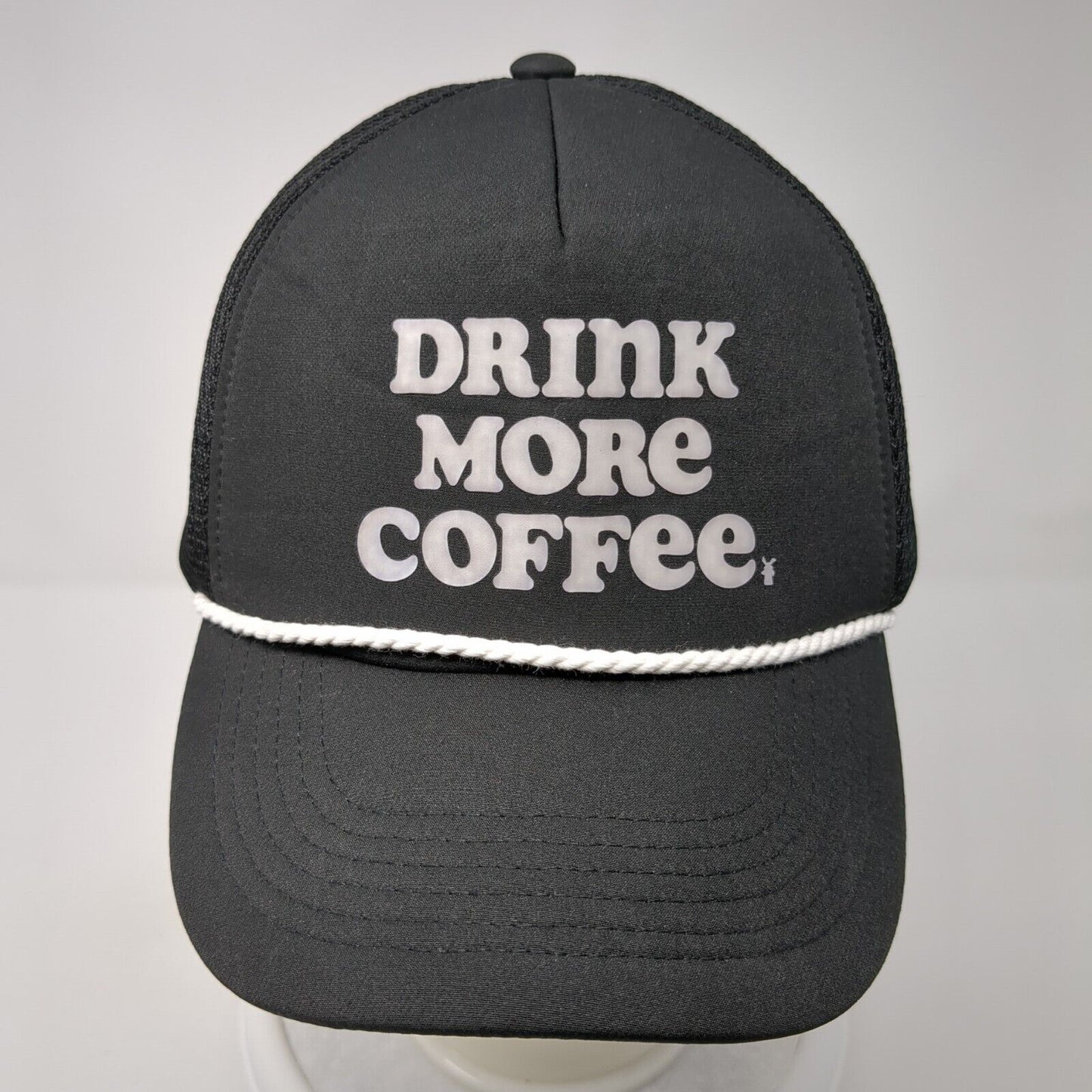 Drink More Coffee Snapack Rope Trucker Hat Black One Size Mesh Back