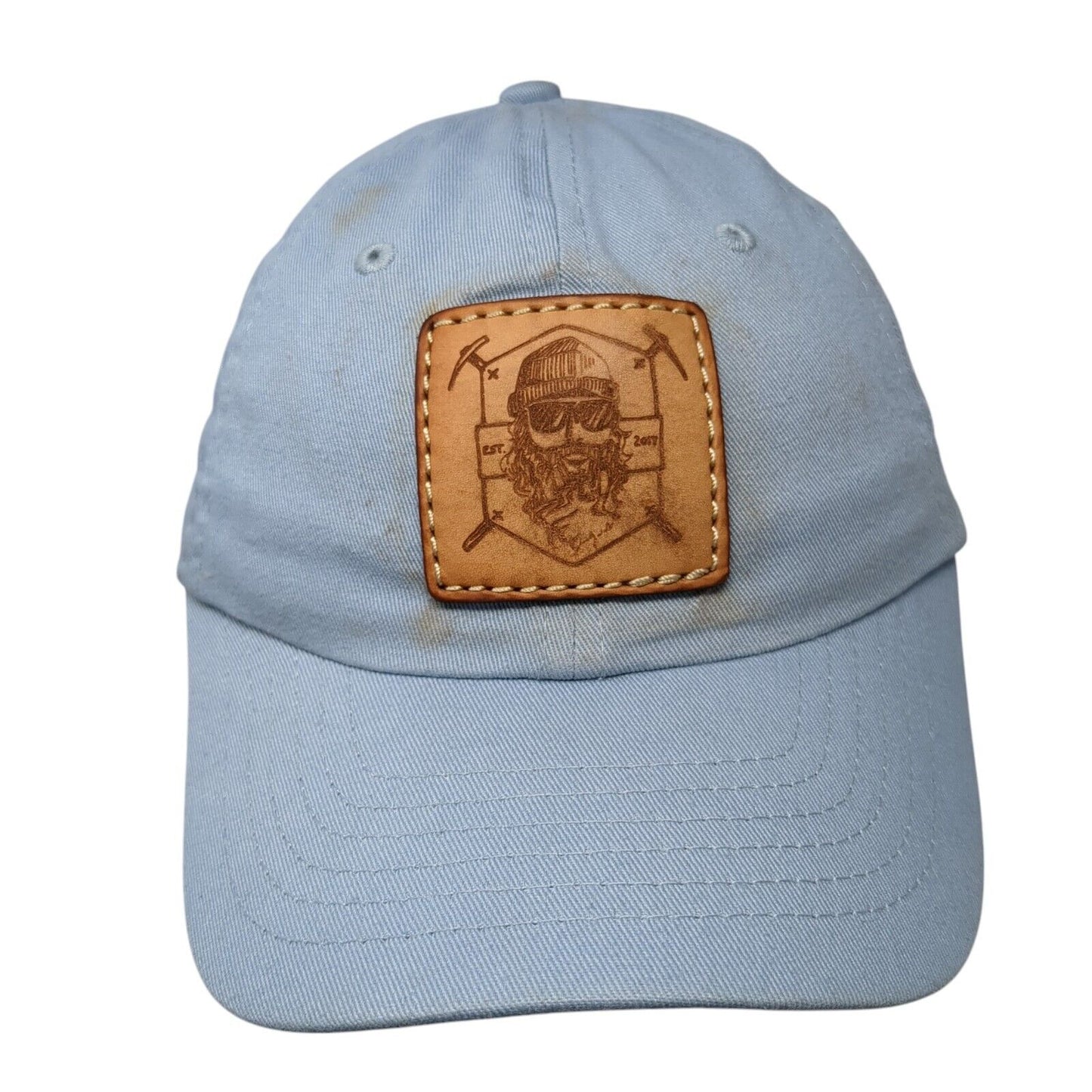 Unbranded Slideback Hat Blue OS Adjustable Leather Patch Vented Holes 6 Panel