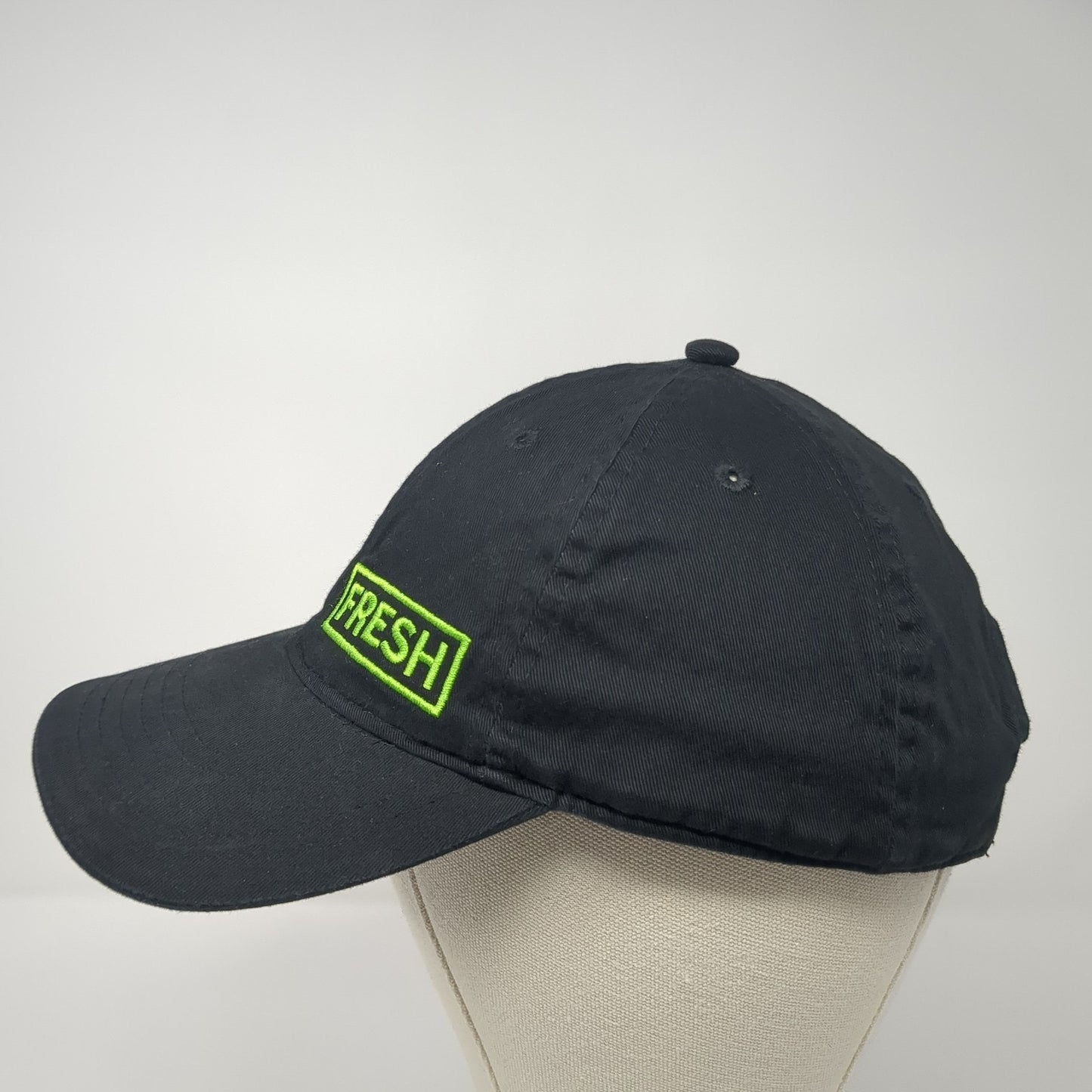 Fresh Strapback Baseball Cap Black One Size Adjustable Embroidered 6 Panel