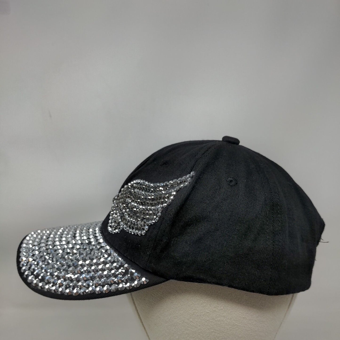 Angel Wings Slideback Hat Black One Size Adjustable Bling Rhinestone 6 Panel