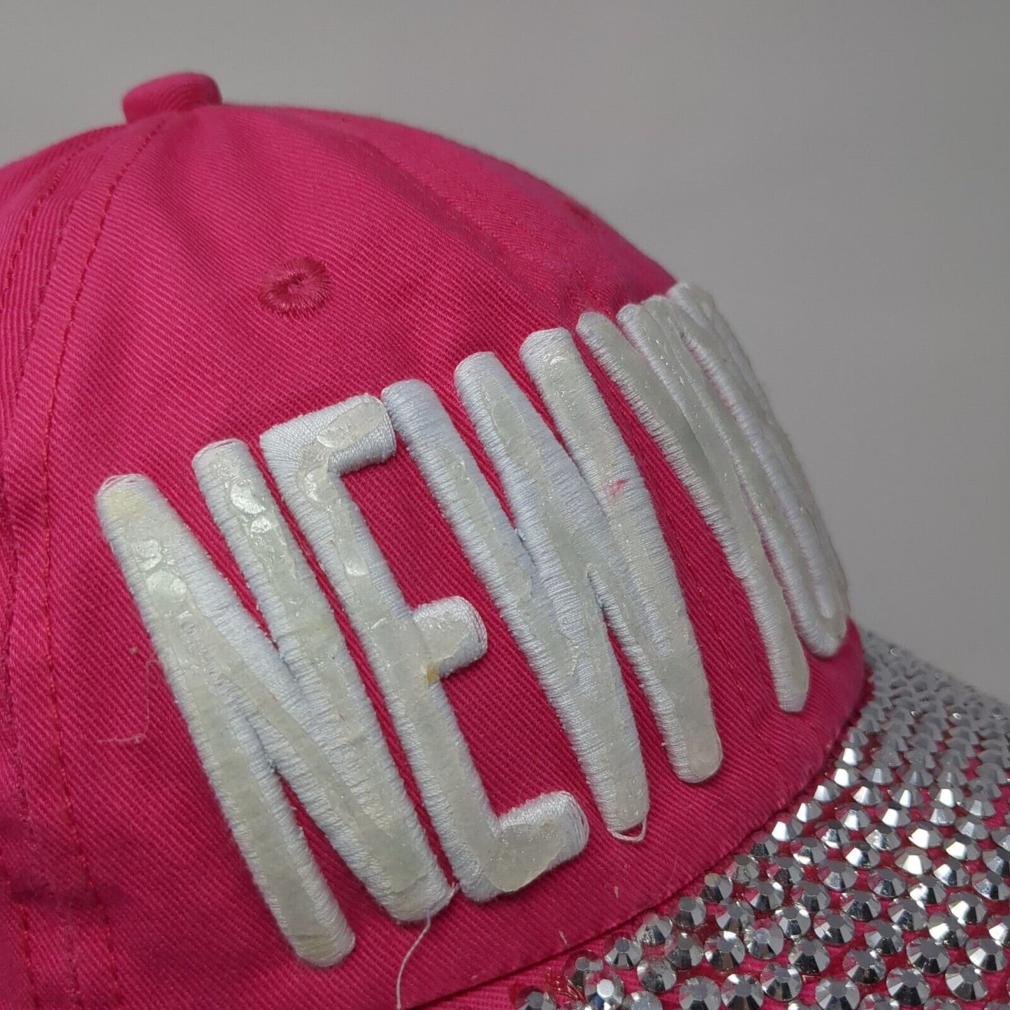 New York Slideback Hat Pink One Size Adjustable Studded Rhinestone Bling