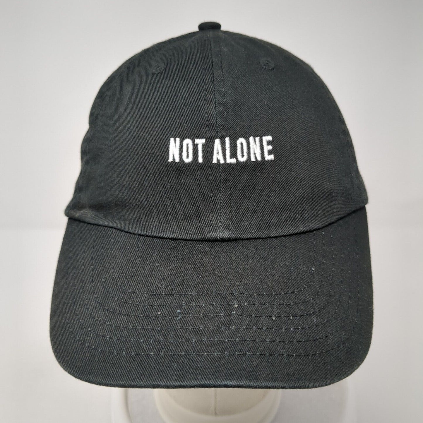 Not Alone YC Slideback Hat Black One Size Adjustable Embroidered 6 Panel Cotton