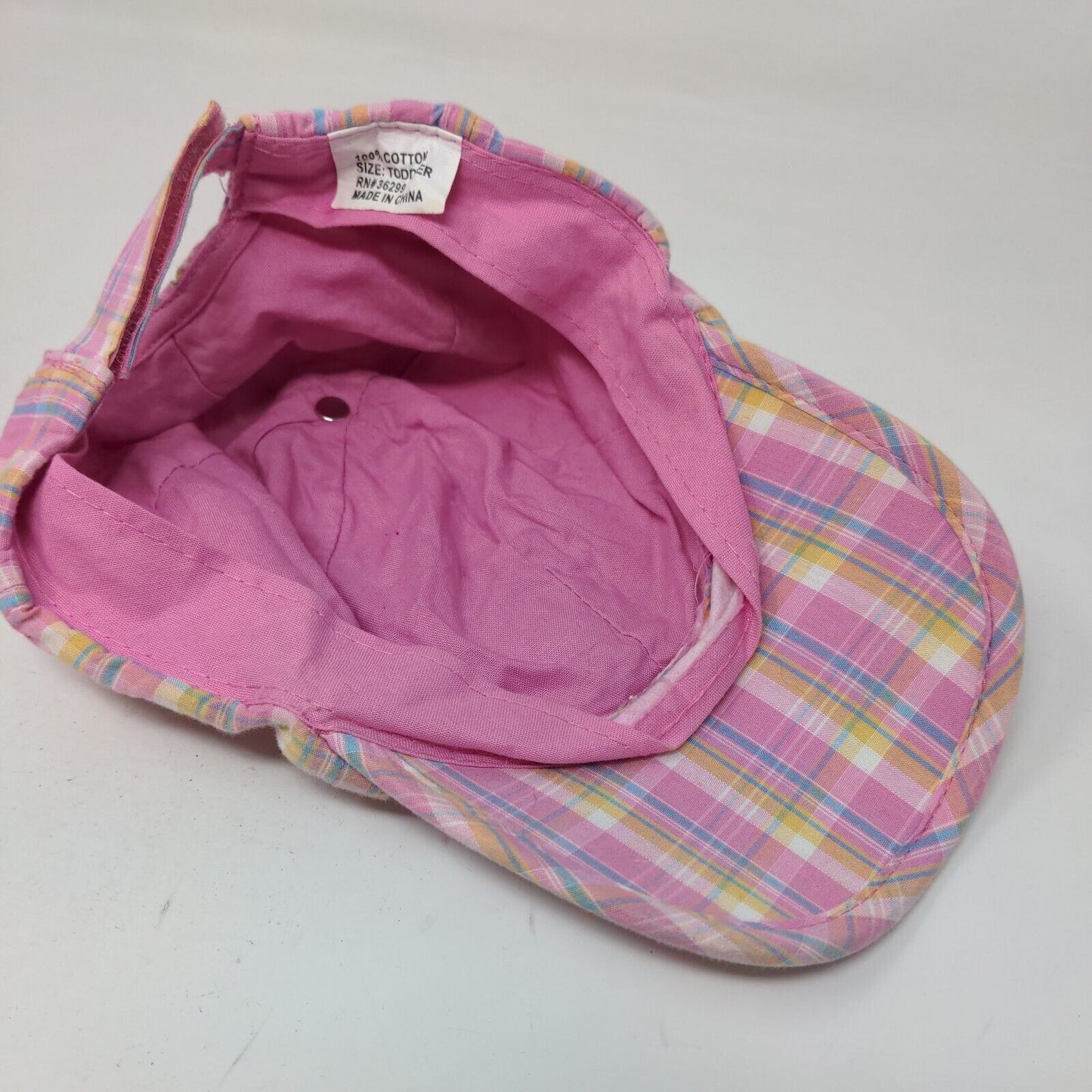 Flowers Toddler Strapback Hat One Size Adjustable Embroidered Plaid Cotton