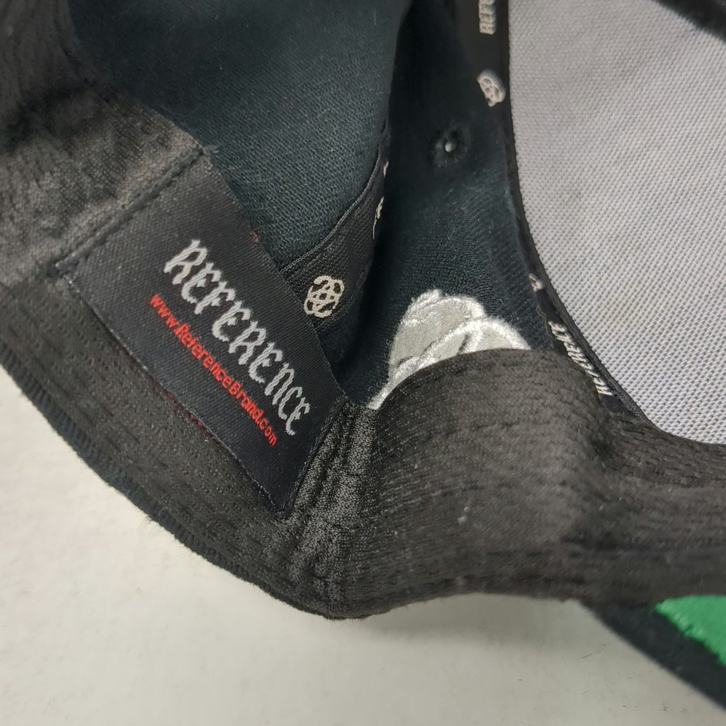 Reference 5 Panel Black One Size Hat Green Underbrim Snapback Parody Logo