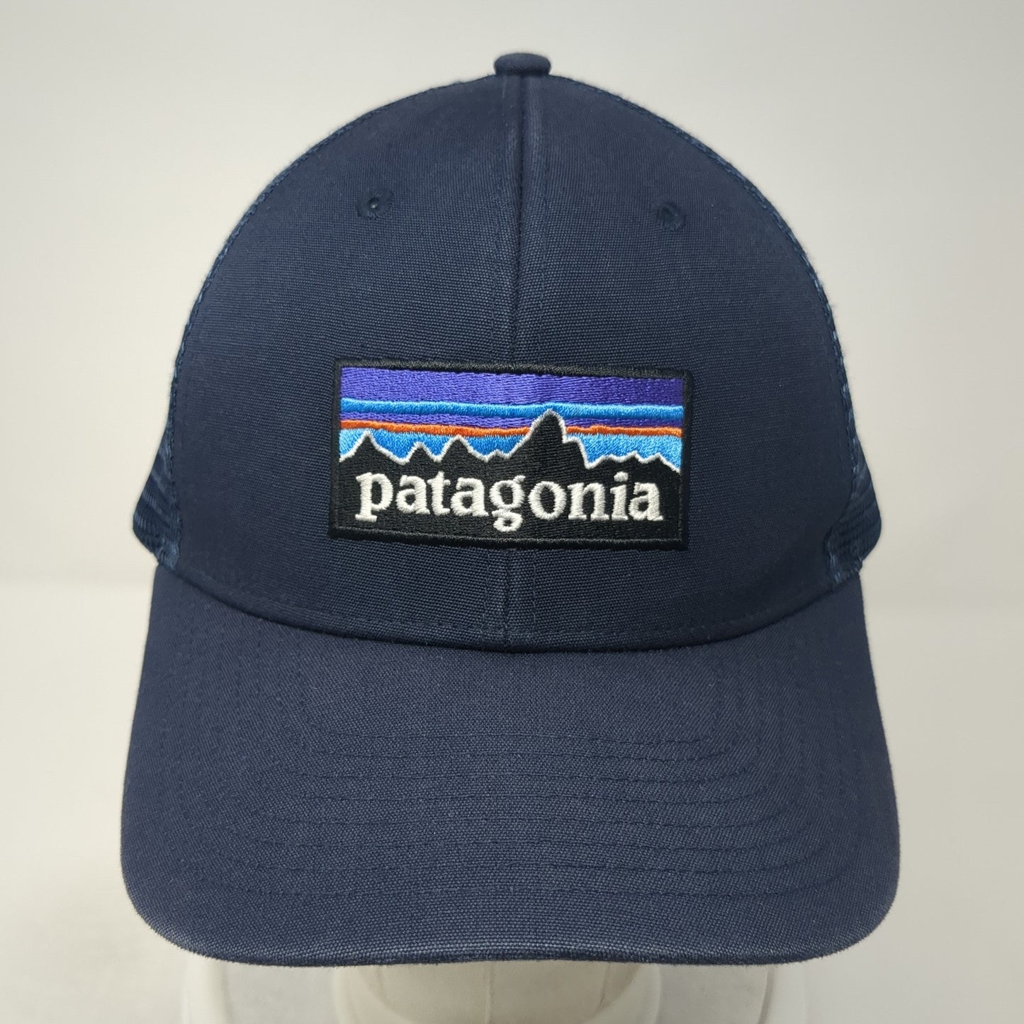 Patagonia P-6 Logo Snapback Trucker Hat Blue One Size Solid Mesh Back