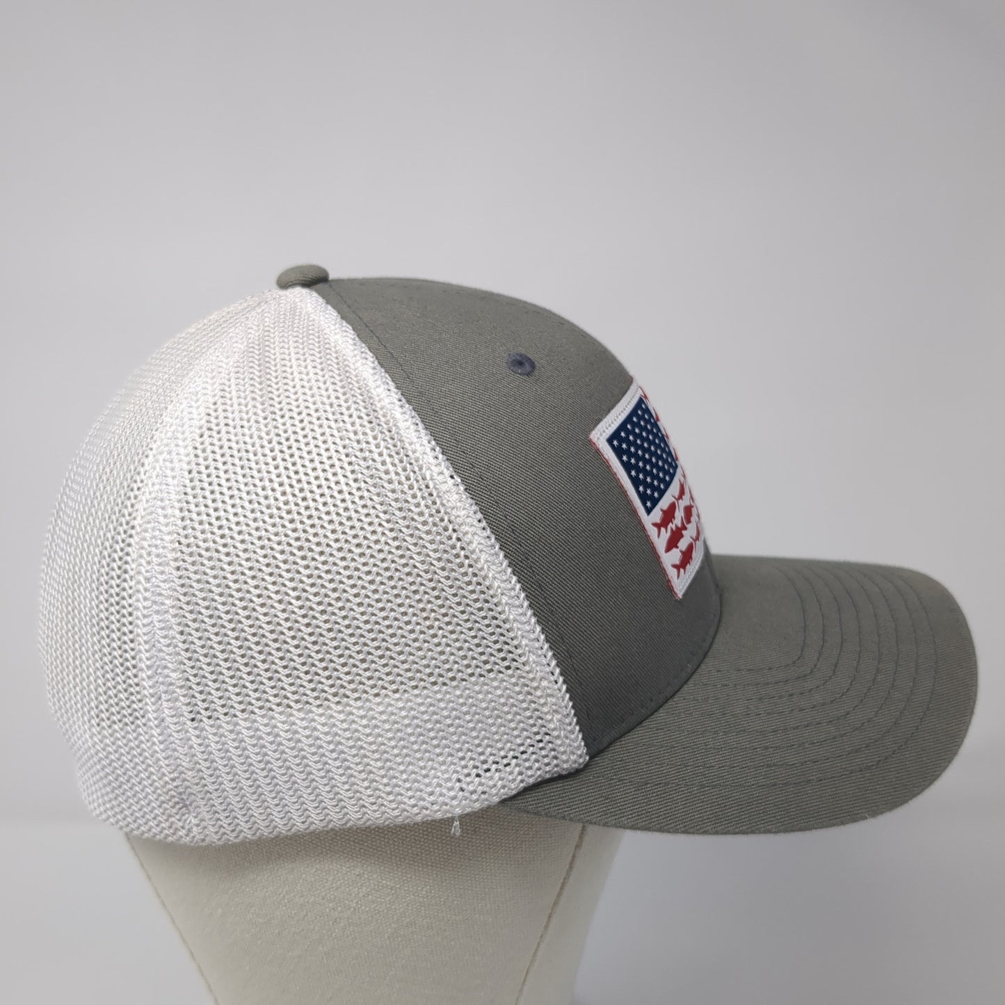 Columbia PFG Fish Flag Fitted Trucker Hat Gray One Size Mesh Back Patriotic