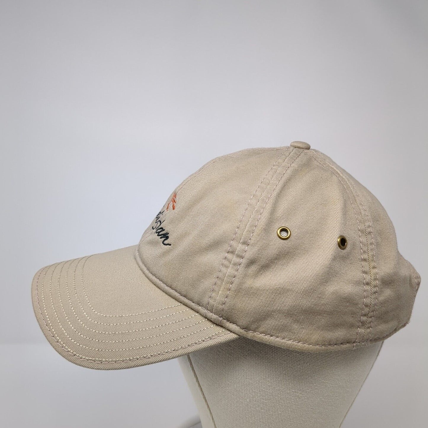 Salishan Slideback Hat Tan One Size Adjustable Embroidered 6 Panel Ivory
