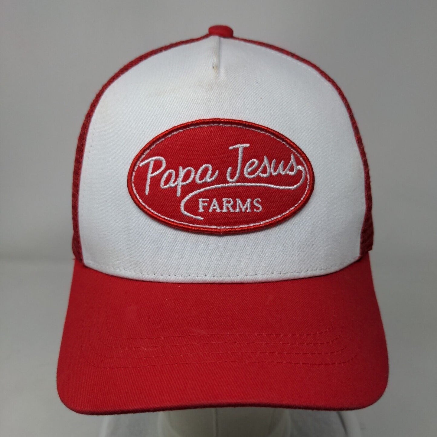 Papa Jesus Farms Snapback Trucker Hat Red One Size Adjustable Mesh Back Pheno