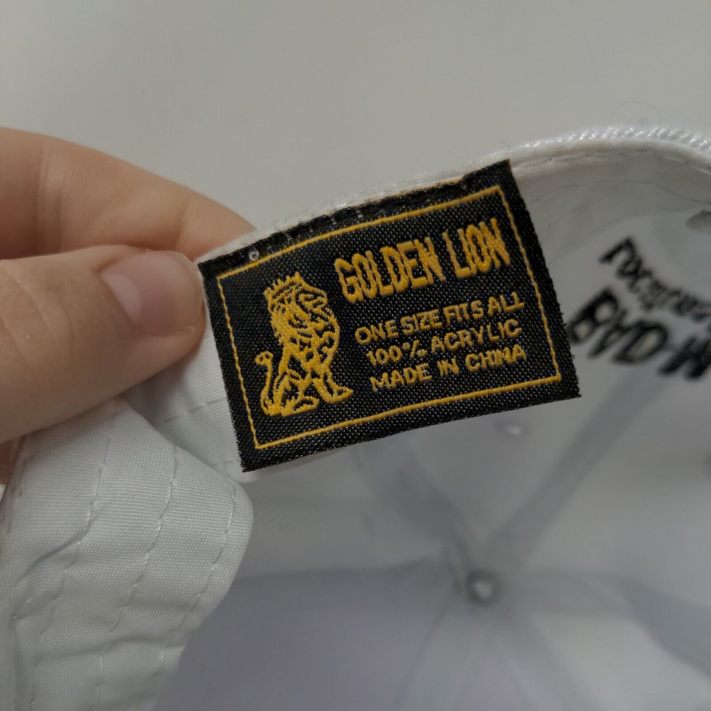 Telesis Mode On Strapback Hat White OSFA Adjustable Embroidered Golden Lion