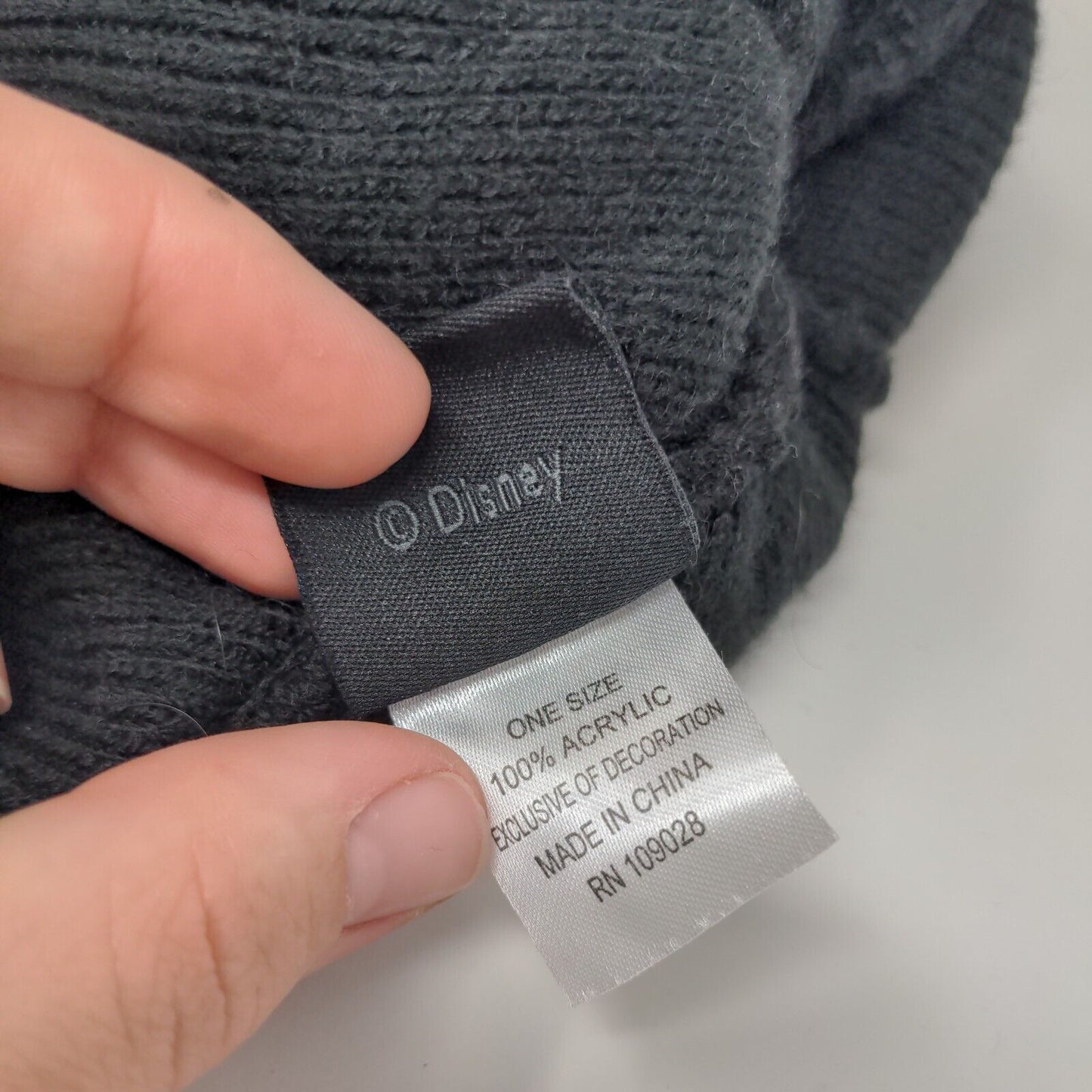 Mickey Mouse Knit Pom Pom Beanie Hat Black One Size Embroidered Disney