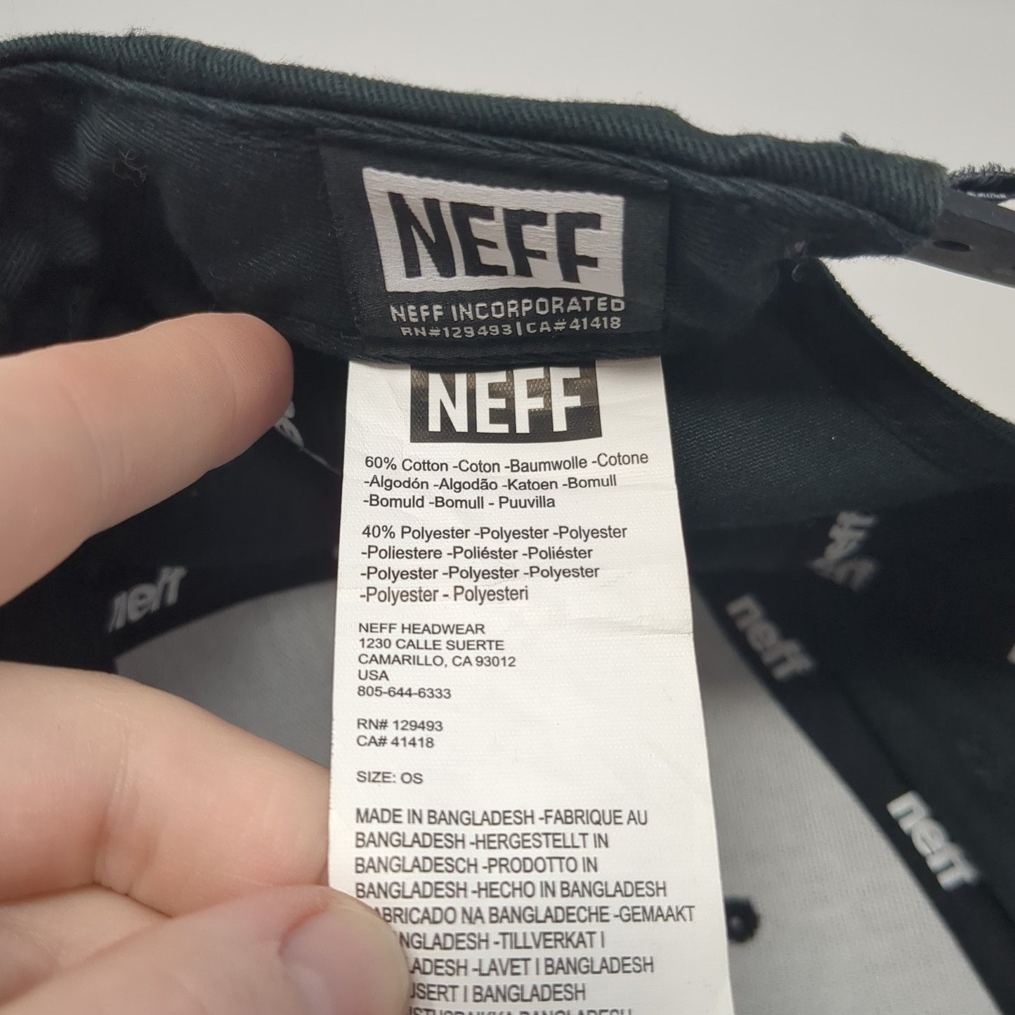Neff Leather Patch Snapback Hat Black One Size Adjustable Vent Holes