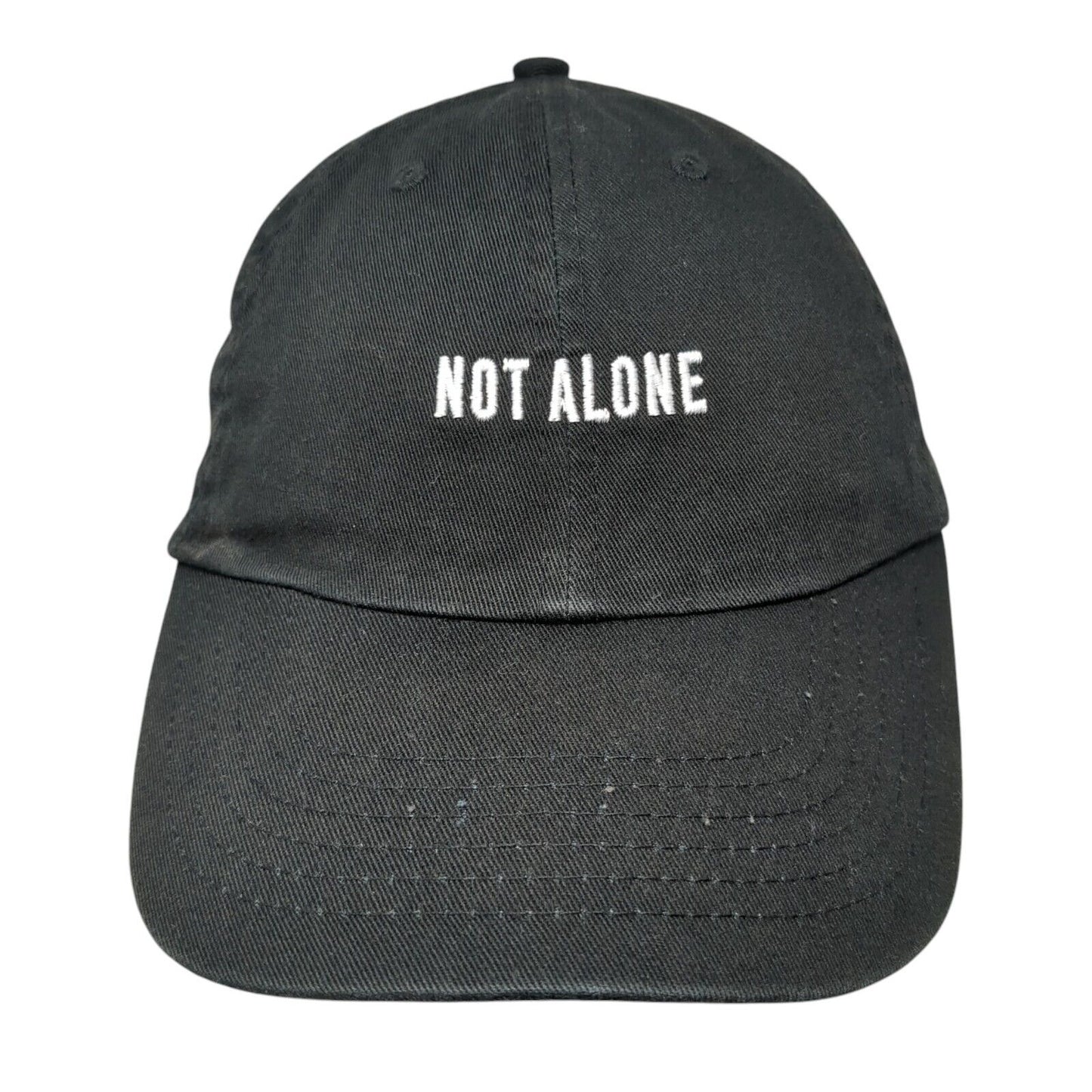 Not Alone YC Slideback Hat Black One Size Adjustable Embroidered 6 Panel Cotton
