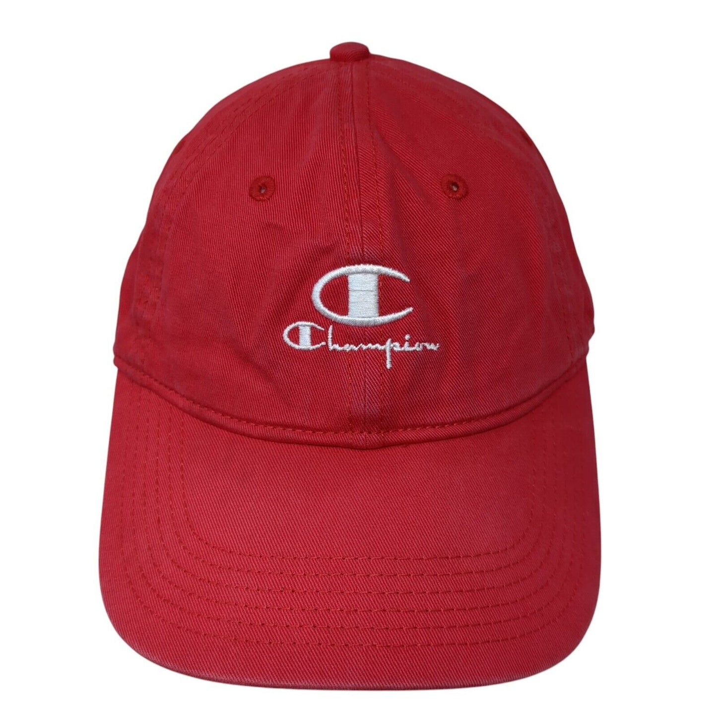 Champion Slideback Hat Red One Size Adjustable Embroidered Vented Holes 6 Panel
