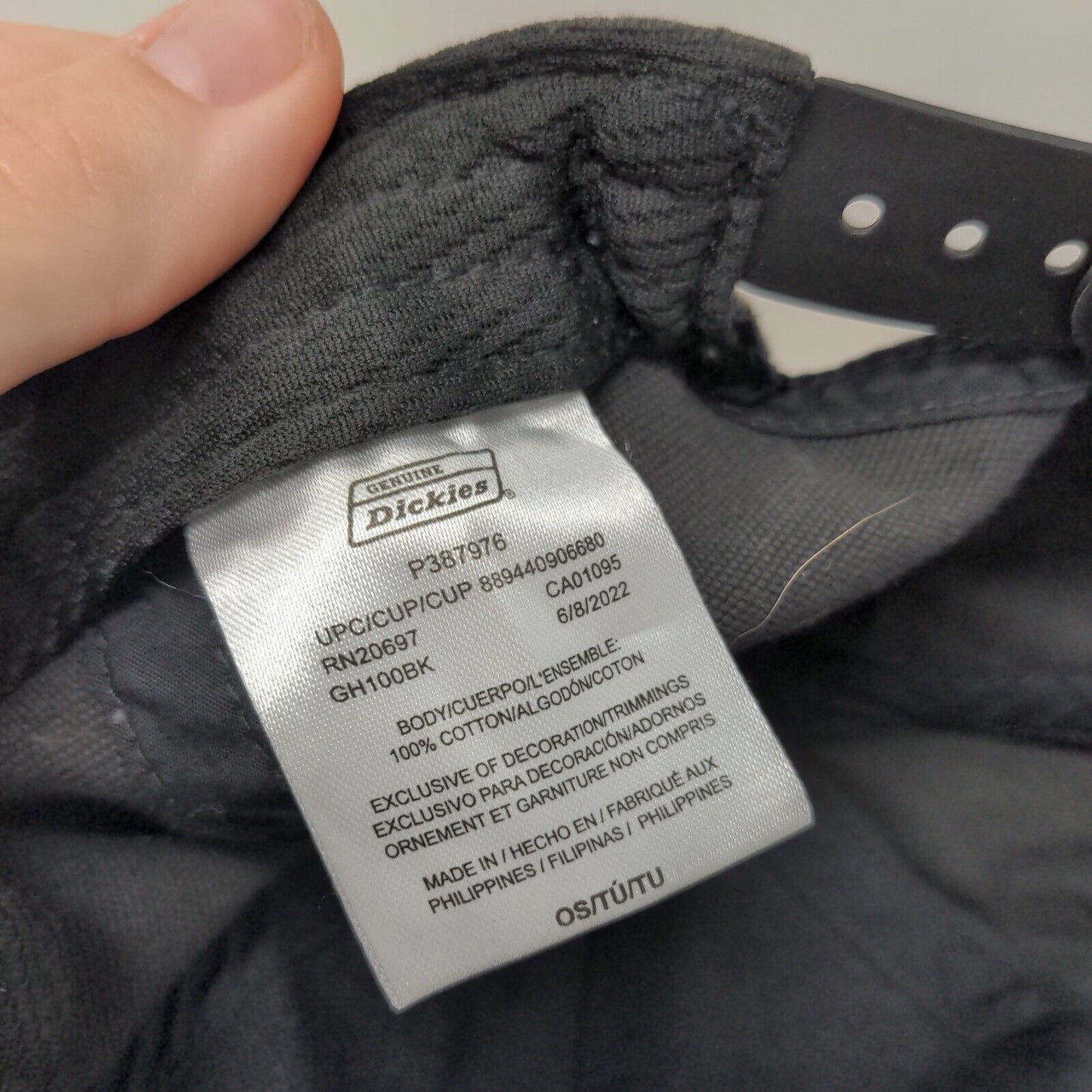 Genuine Dickies Snapback Hat Black One Size Adjustable Solid 6 Panel