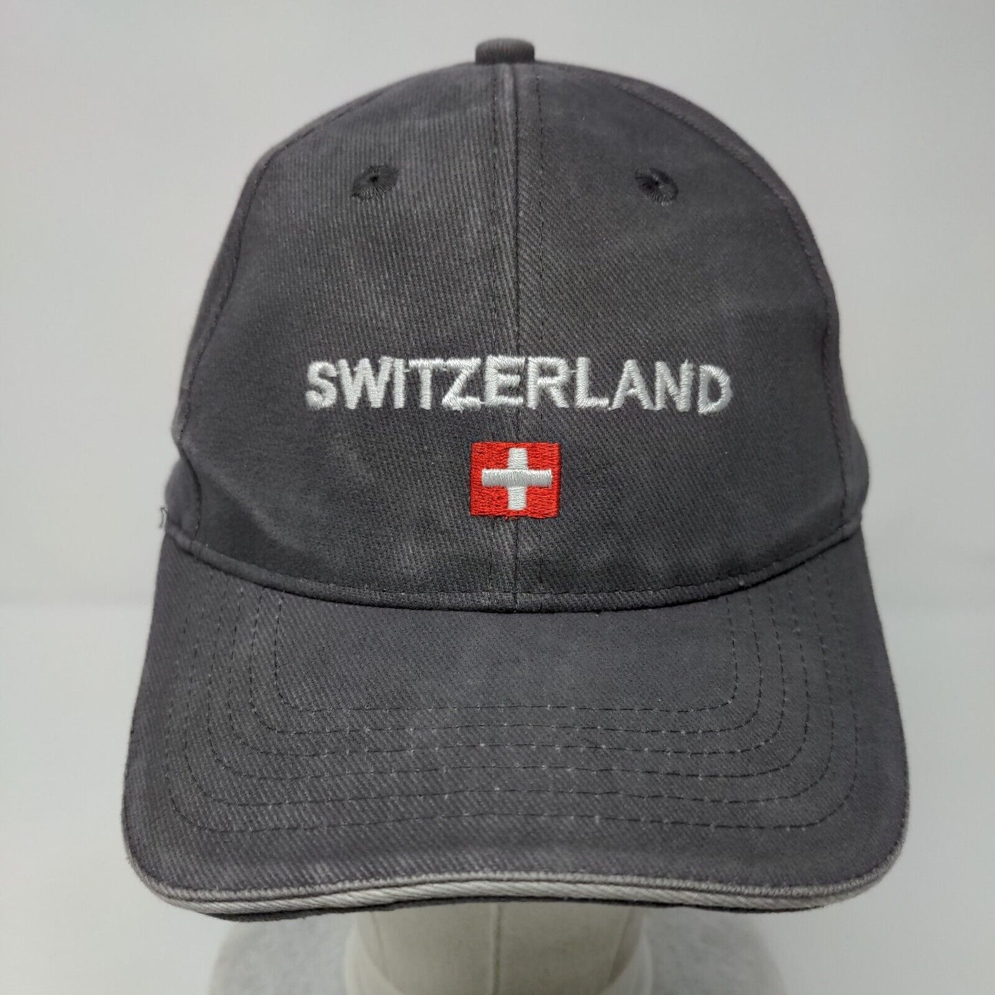 Switzerland Slideback Hat Black Gray OSFA Adjustable Embroidered 6 Panel