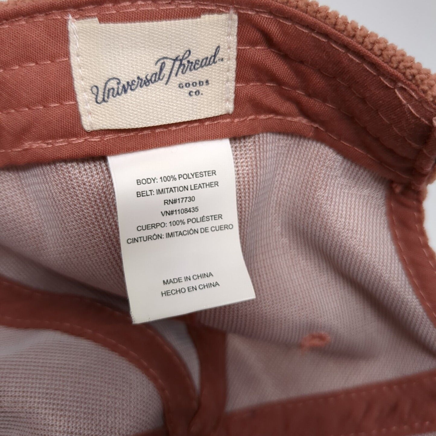 Universal Thread Slideback Hat Pink OSFA Adjustable Corduroy Blank