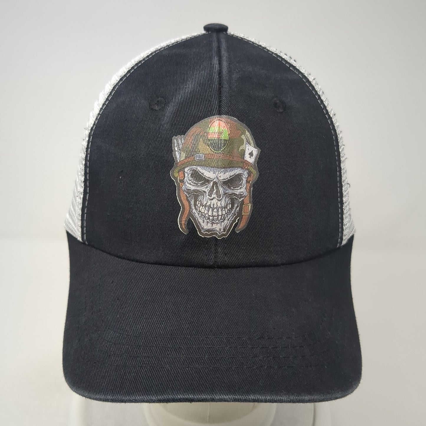 Skull Snapback Mesh Back Trucker Hat Black One Size Adjustable Colorblock