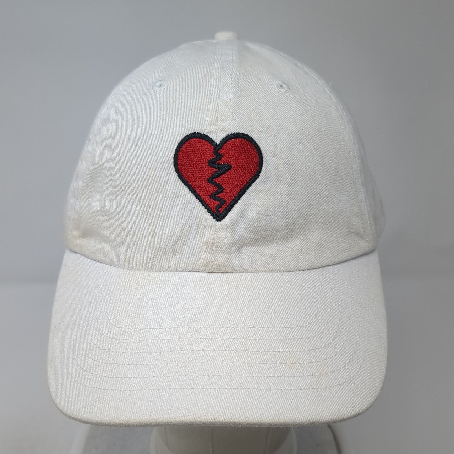 Broken Heart Slideback Baseball Cap White One Size Adjustable Embroidered Cotton