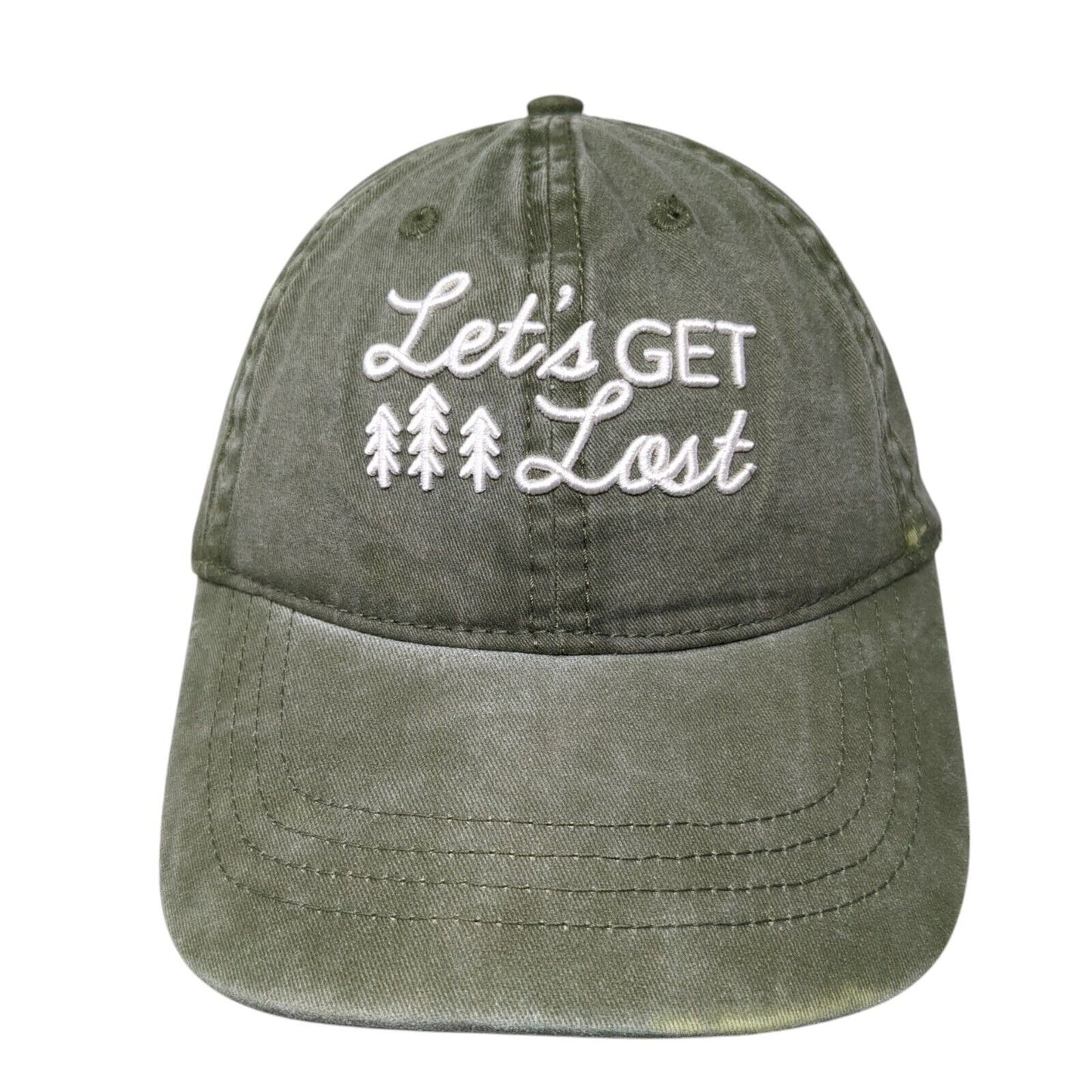 Let's Get Lost Slideback Hat Green OS Adjustable Embroidered 6 Panel Cotton