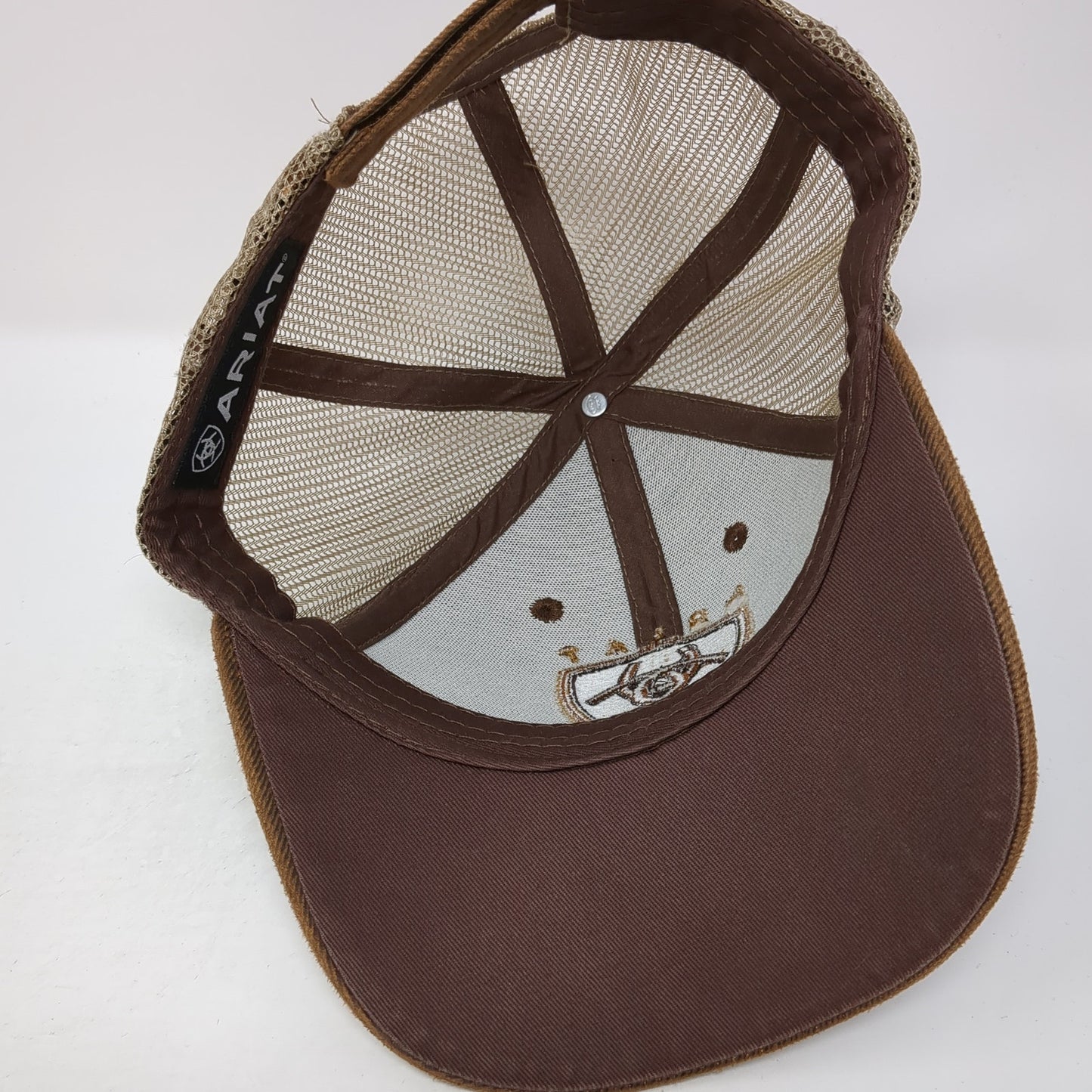 Ariat Strapback Mesh Back Trucker Hat Brown One Size Embroidered Logo