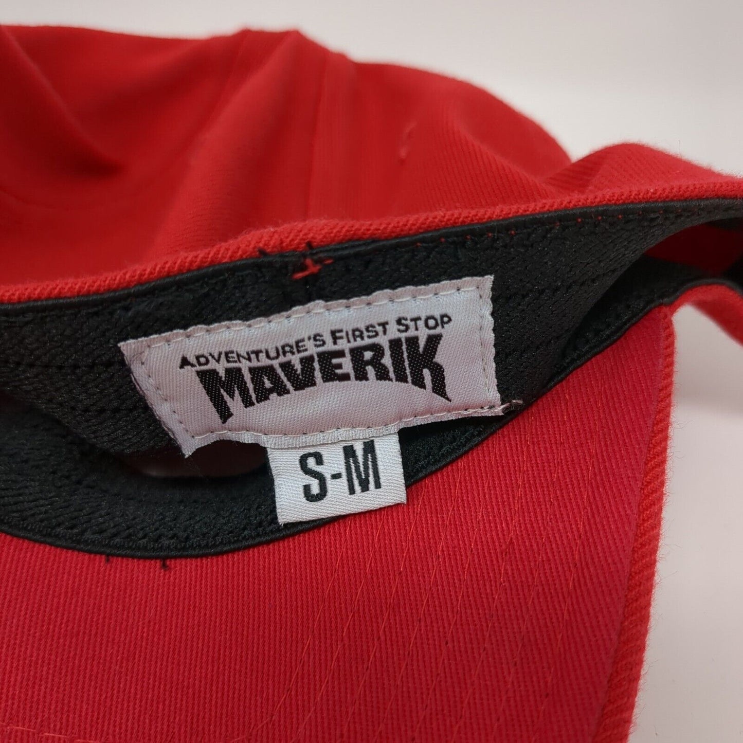 Maverik Fitted Hat Red S-M Solid Embroidered Adventure's First Stop
