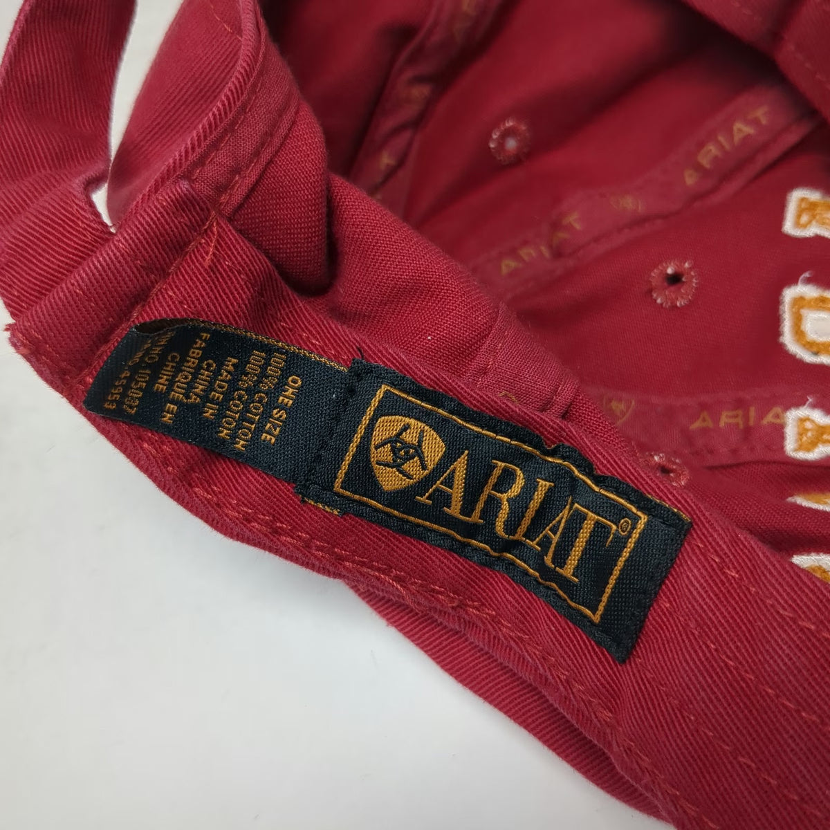 Ariat Baseball Cap Red One Size Chenille Logo Since 1993 Slideback Buckle Hat