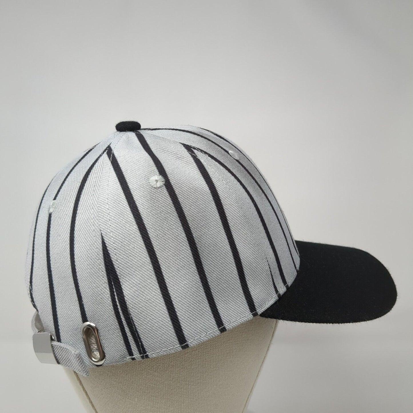 Unbranded Slideback Hat Gray One Size Adjustable Striped 6 Panel Blank