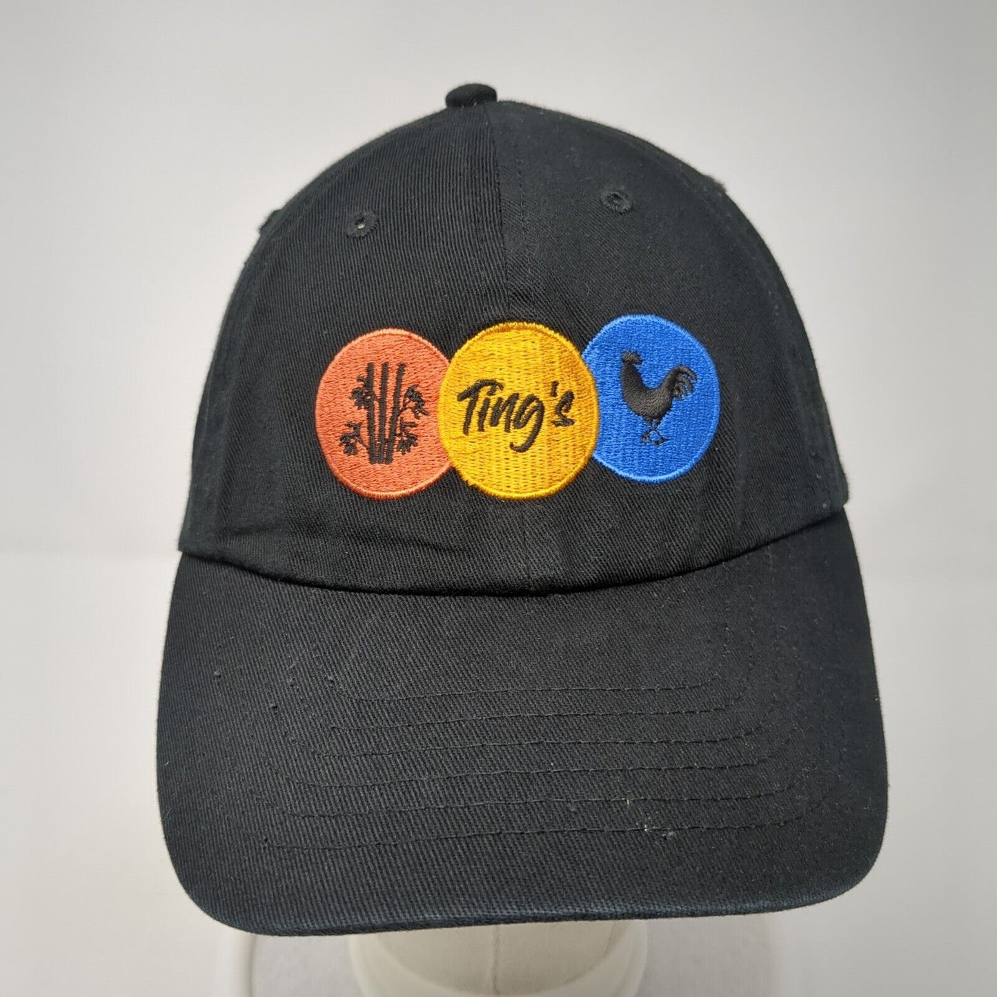 Ting's Slideback Hat Black One Size Adjustable Embroidered 6 Panel Cotton