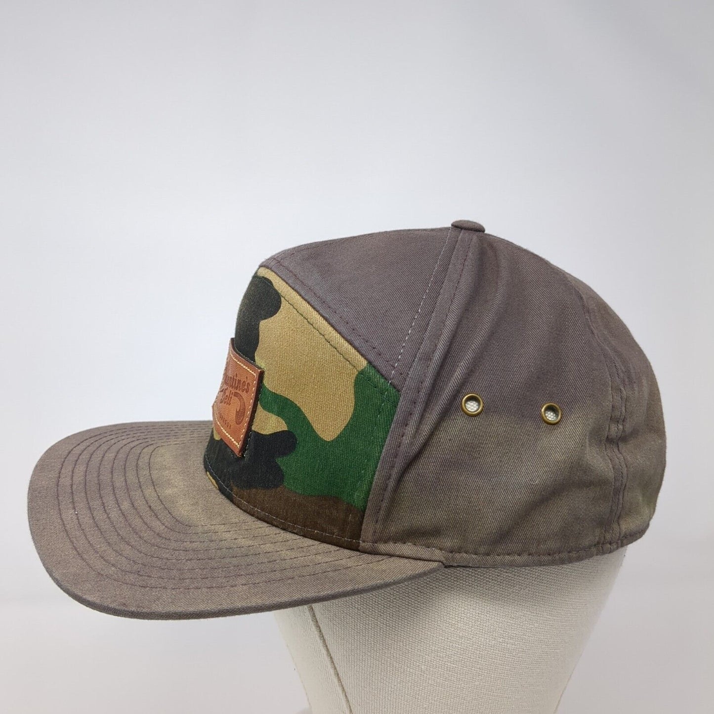 Valentine's Deli Slideback Hat Gray One Size Leather Strap Camo Trim
