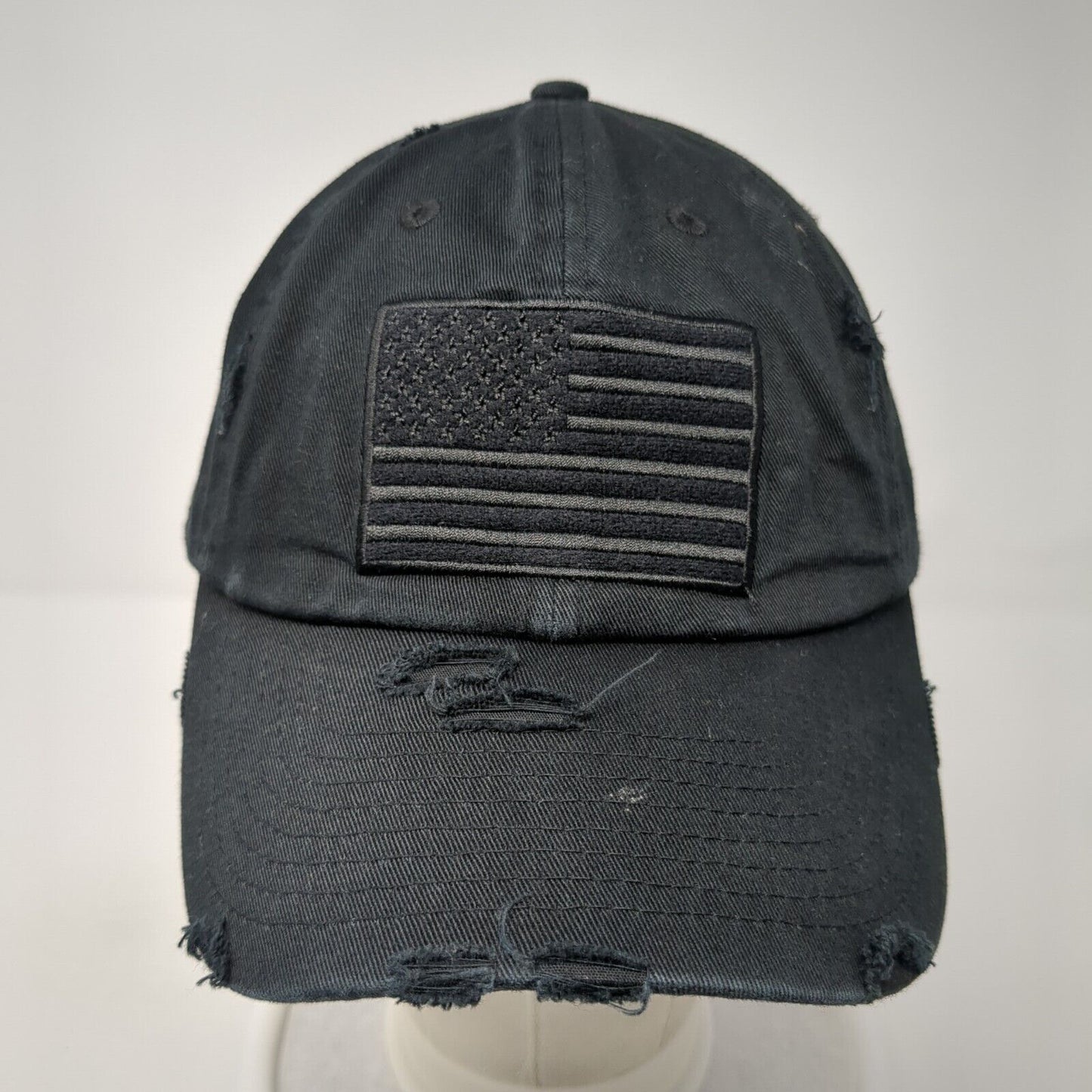 USA Flag Slideback Hat Black One Size Adjustable Distressed Patriotic KB ETHOS
