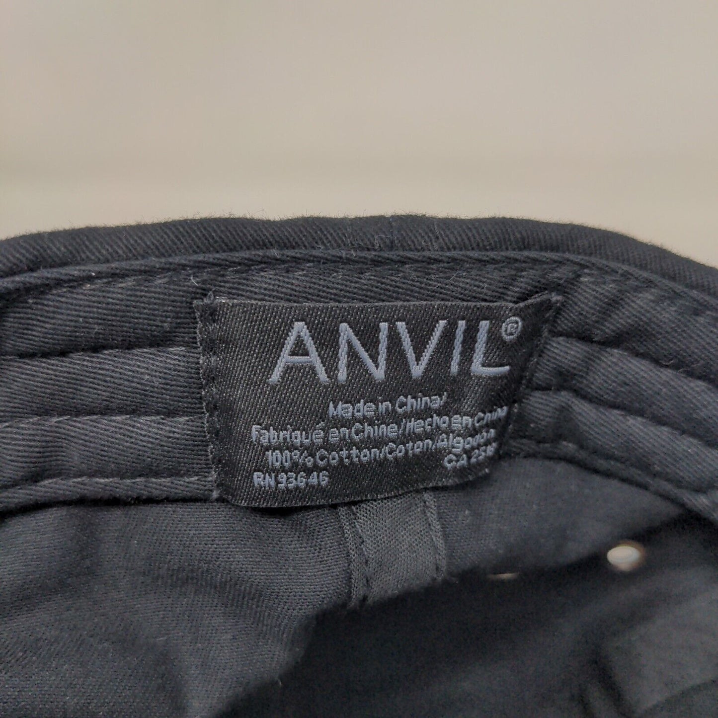 Anvil Slideback Hat Black One Size Adjustable Vented Holes 6 Panel Blank