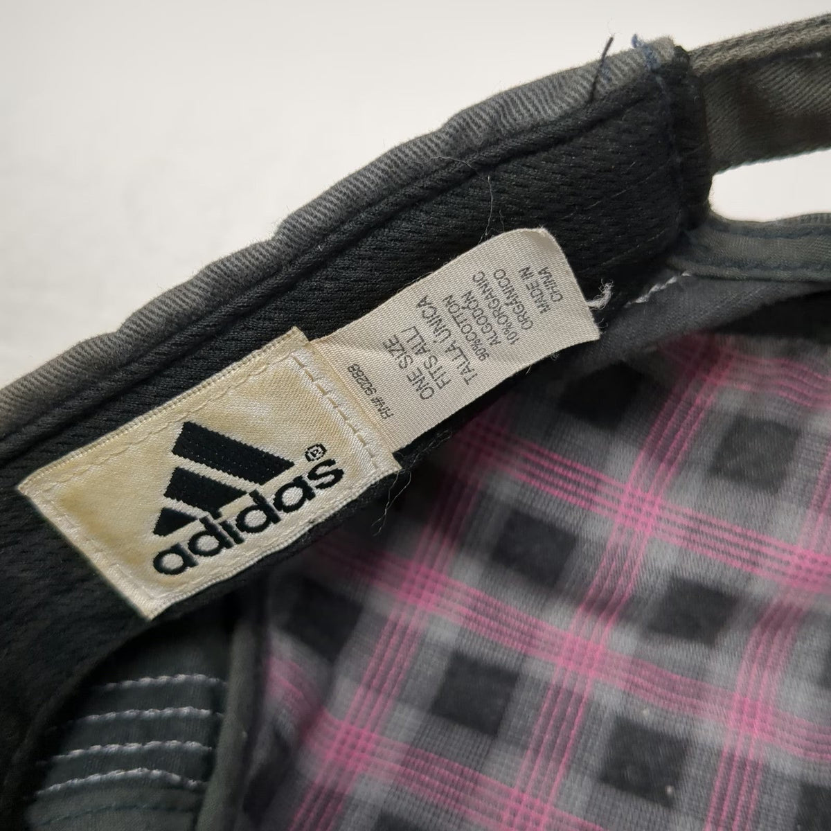 Adidas Army Cap Gray One Size Slideback Plaid Lining Pink Logo Adjustable Hat
