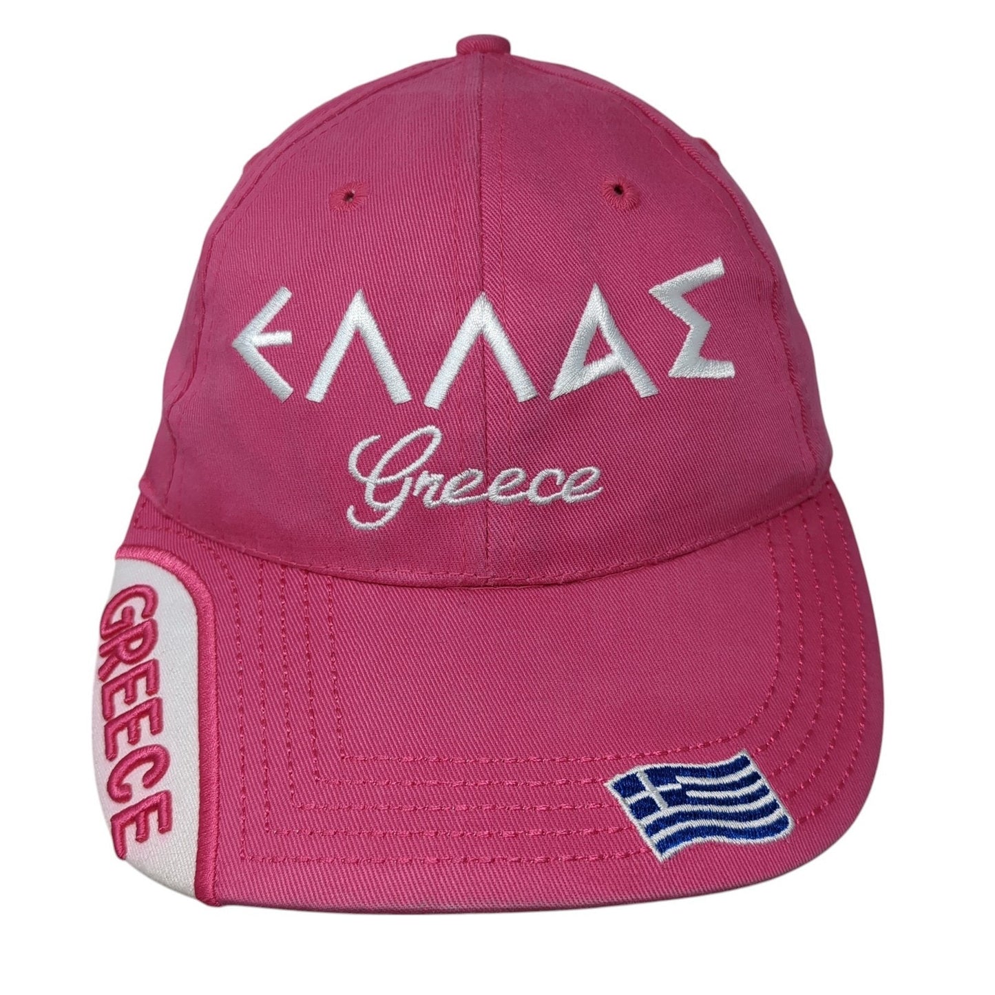 Greece Strapback Baseball Cap Pink One Size Adjustable Embroidered Patriotic
