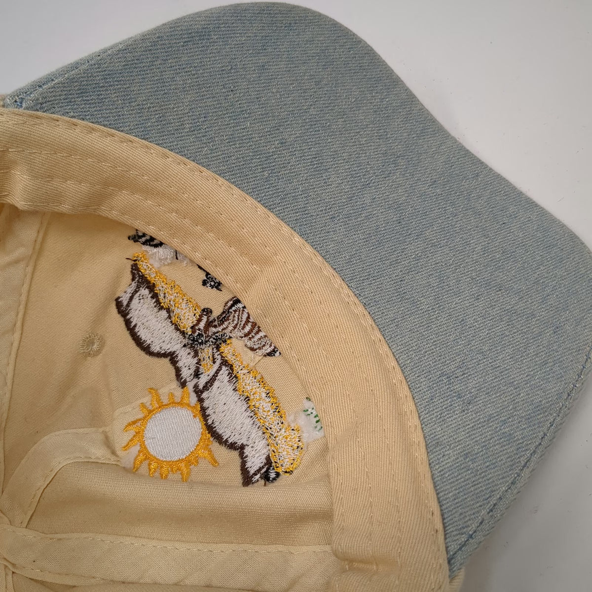 Baseball Cap Beige OS Horse Embroidery Denim Brim Strapback Hat Western Nature