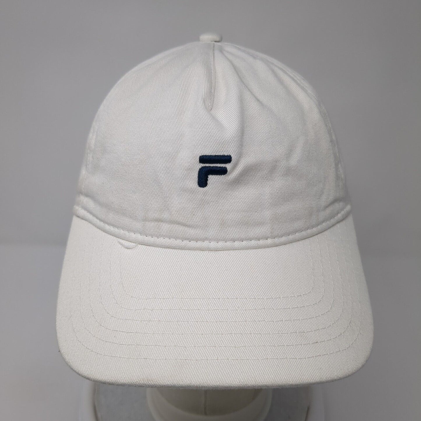 FILA Slideback Hat White One Size Adjustable Embroidered Vented Holes Cotton