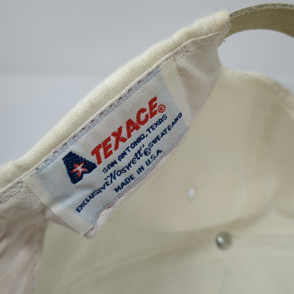 Texace Trucker Hat White Rolex Logo Rope Brim Green Underbrim Made USA Vintage