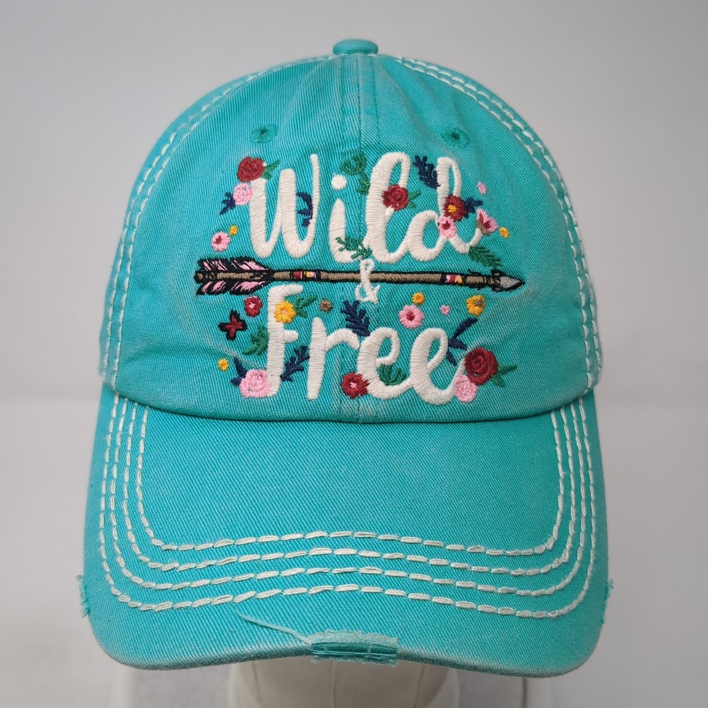 Wild & Free Strapback Baseball Cap Blue One Size Adjustable Embroidered KB ETHOS