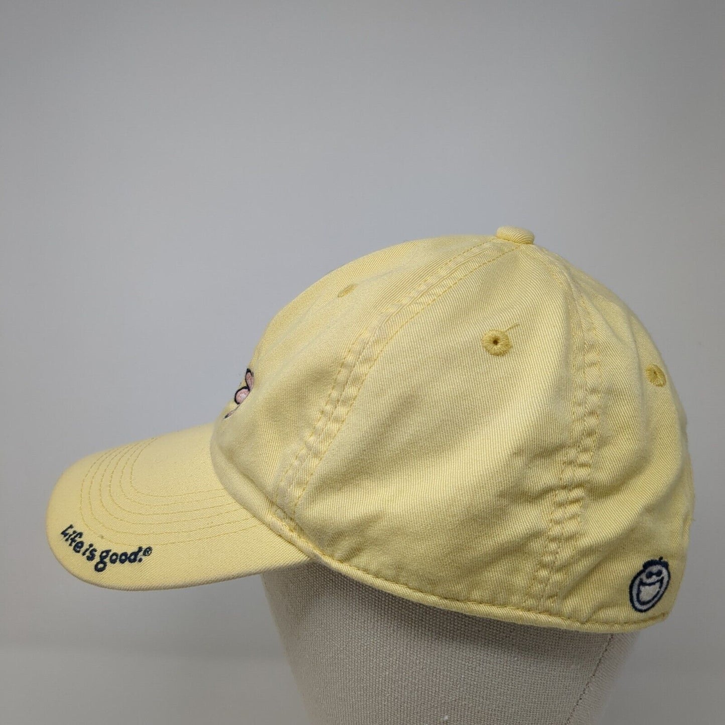 Life is Good Slideback Hat Yellow One Size Adjustable Floral 6 Panel Cotton